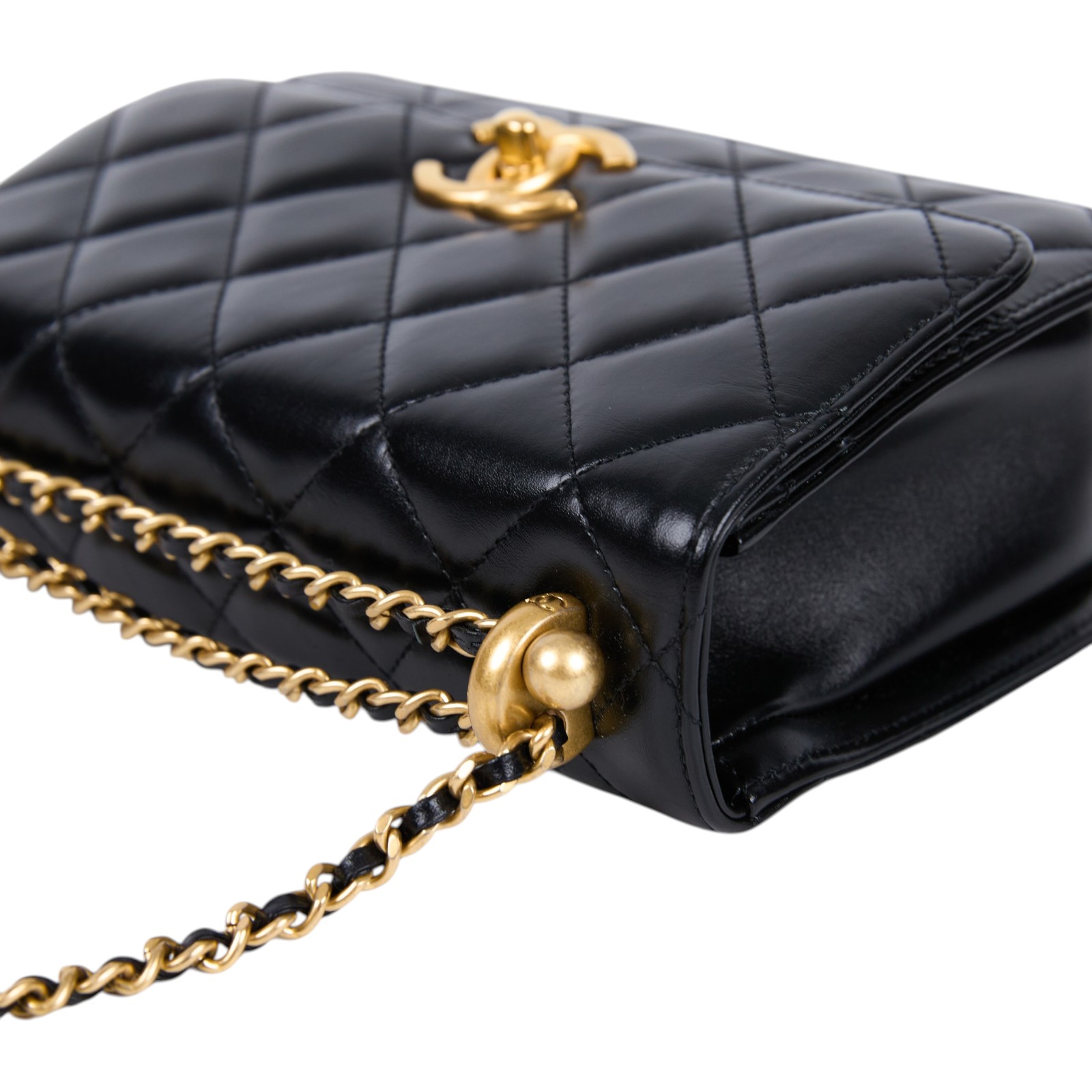 香奈兒 CHANEL 雙金珠 金球口蓋包 AS2649 晶片款 黑牛雙金球鍊包 防塵袋