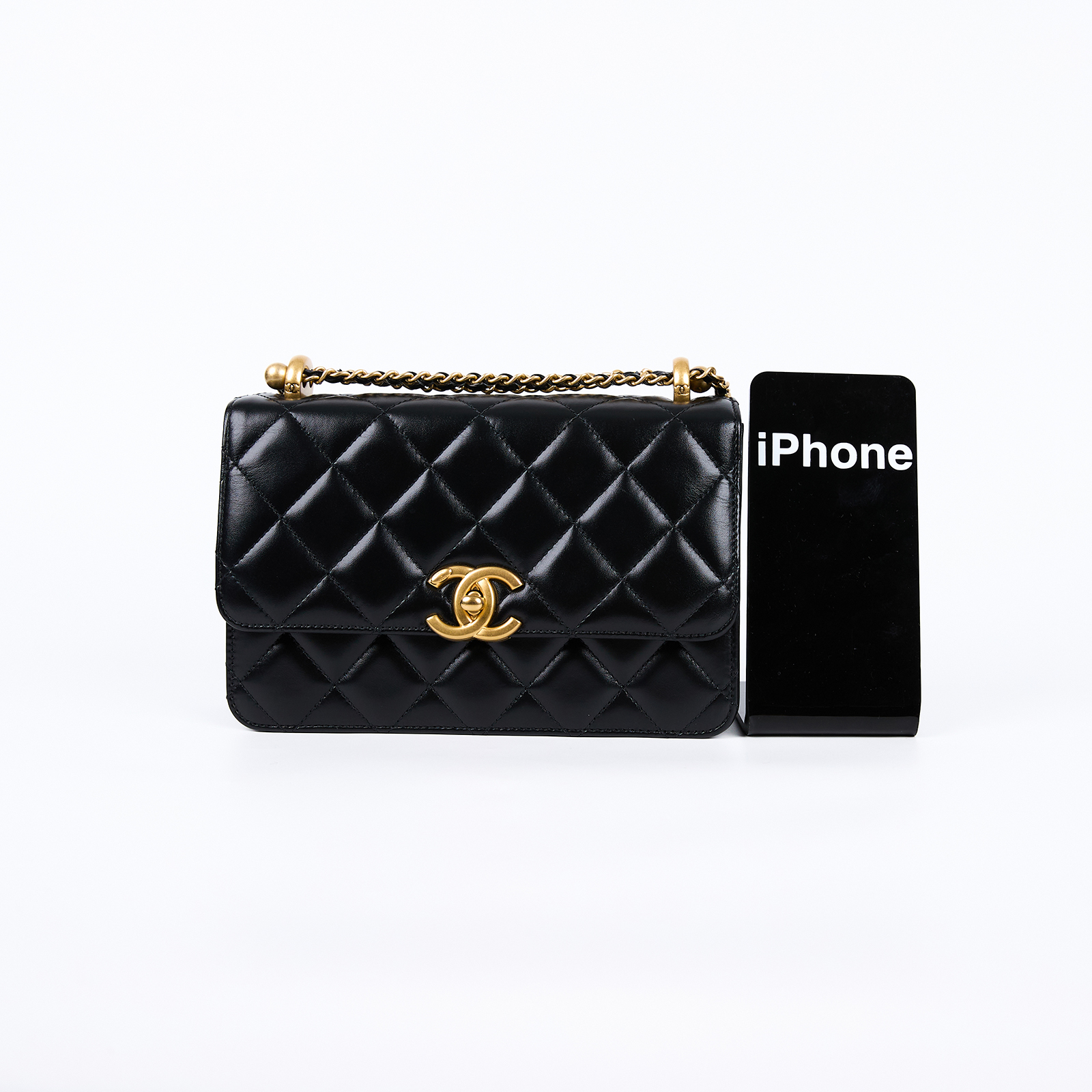 香奈兒 CHANEL 雙金珠 金球口蓋包 AS2649 晶片款 黑牛雙金球鍊包 防塵袋