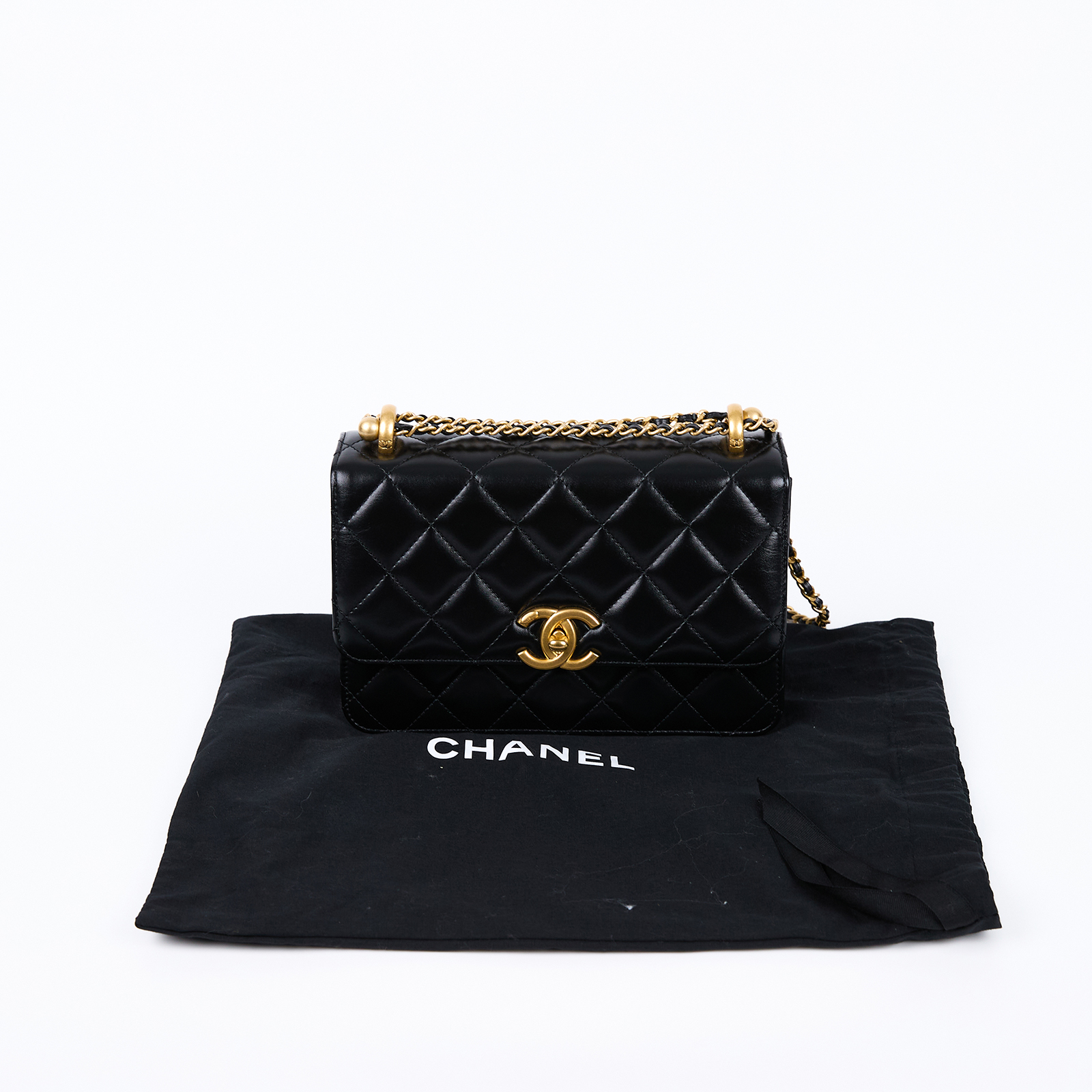 香奈兒 CHANEL 雙金珠 金球口蓋包 AS2649 晶片款 黑牛雙金球鍊包 防塵袋