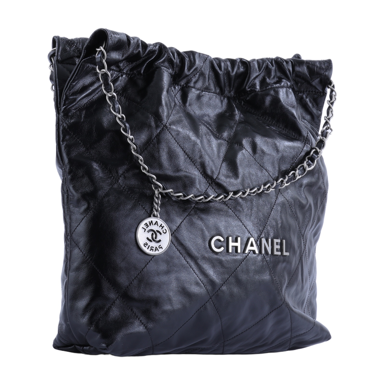 香奈兒 CHANEL 22 中型 束口包 AS3261 晶片款 黑銀22包中號 無附屬品