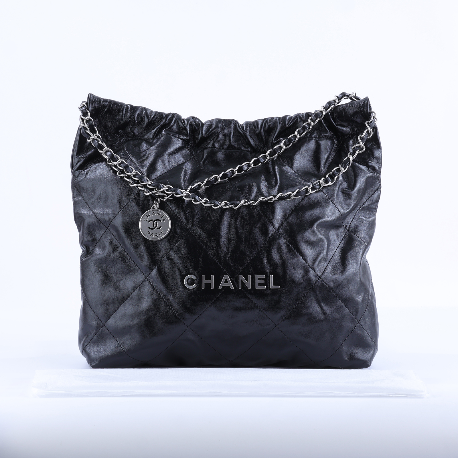 香奈兒 CHANEL 22 中型 束口包 AS3261 晶片款 黑銀22包中號 無附屬品
