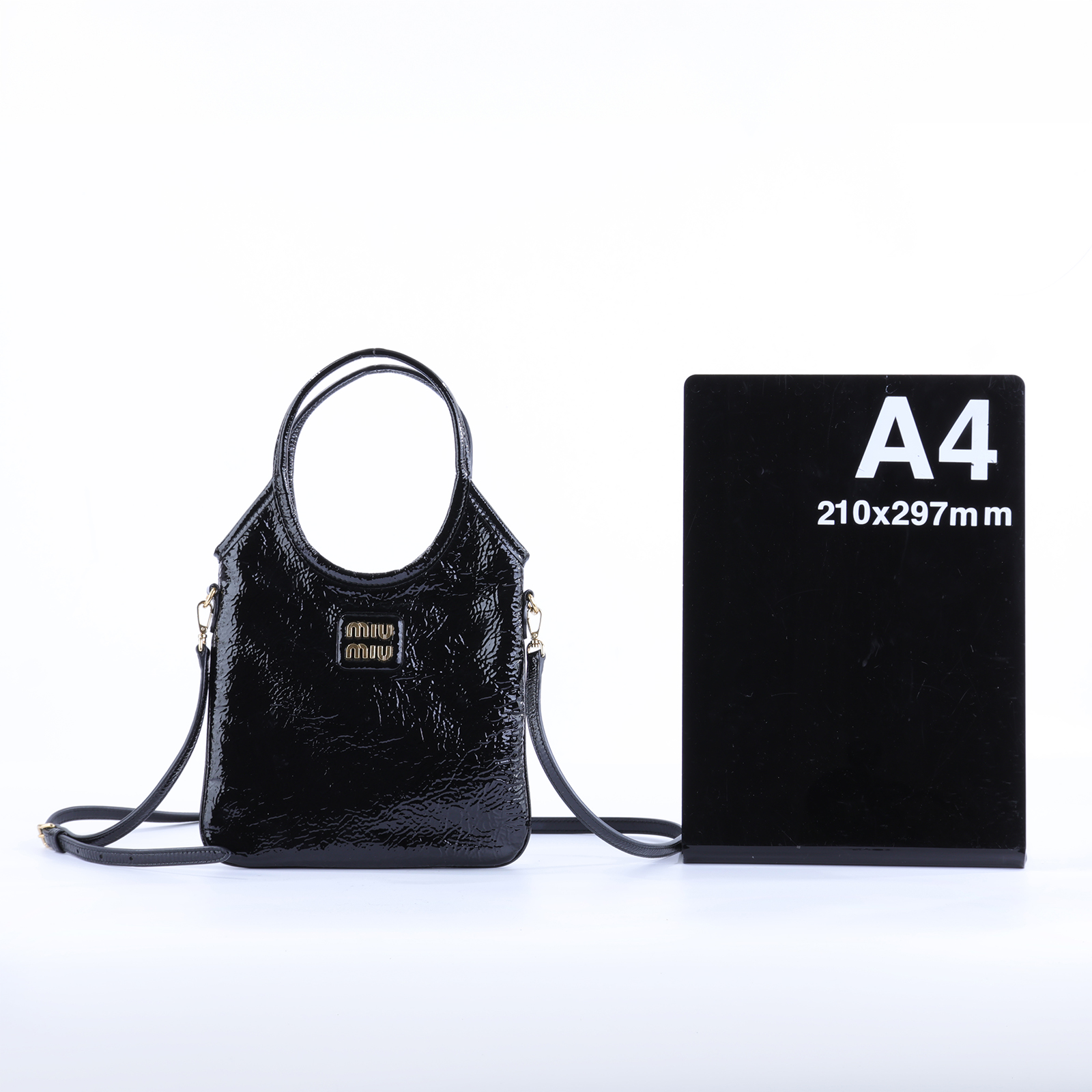 繆繆 MIU MIU Ivy 手提包 5BA281_ADNT 黑色漆皮 IVY MINI 防塵袋/背帶