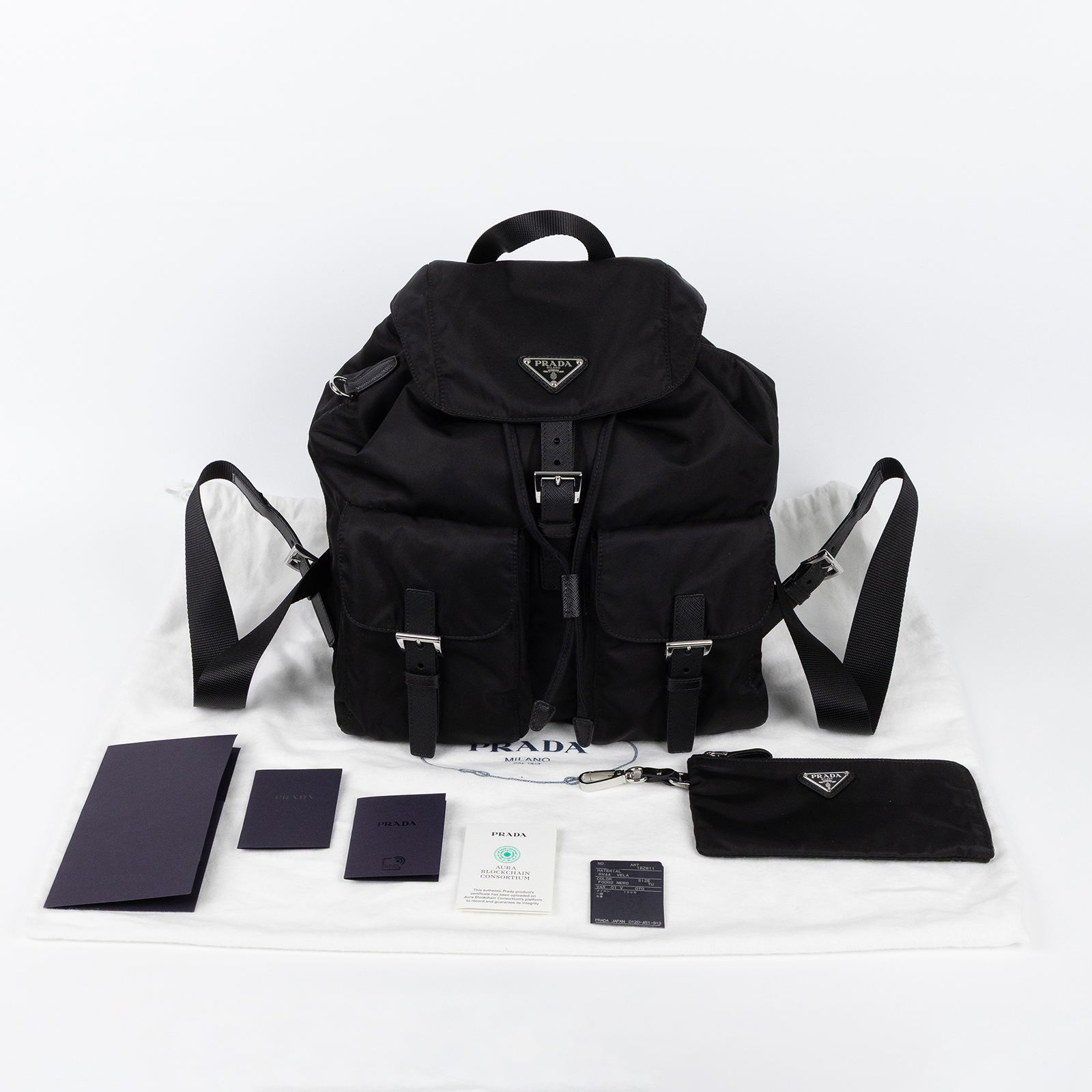 普拉達 PRADA Re-Nylon 中型 背囊 後背包 化妝袋 1BZ811_RV44 黑尼龍後背包 防塵袋/內袋