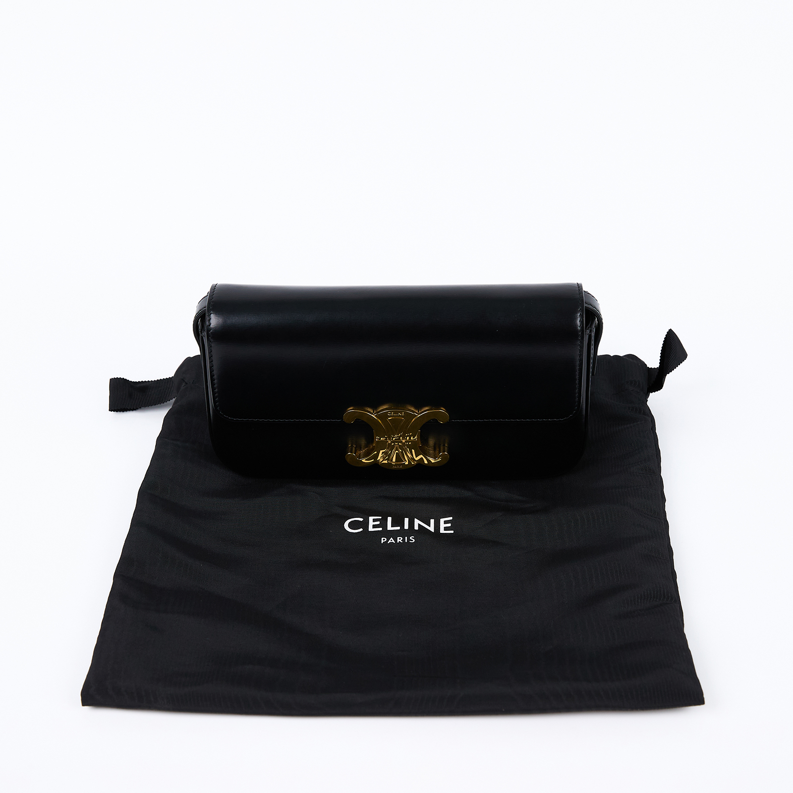 思琳 CELINE Claude 亮面牛皮革 凱旋門 肩背包 194143BF 黑凱旋腋下包 防塵袋
