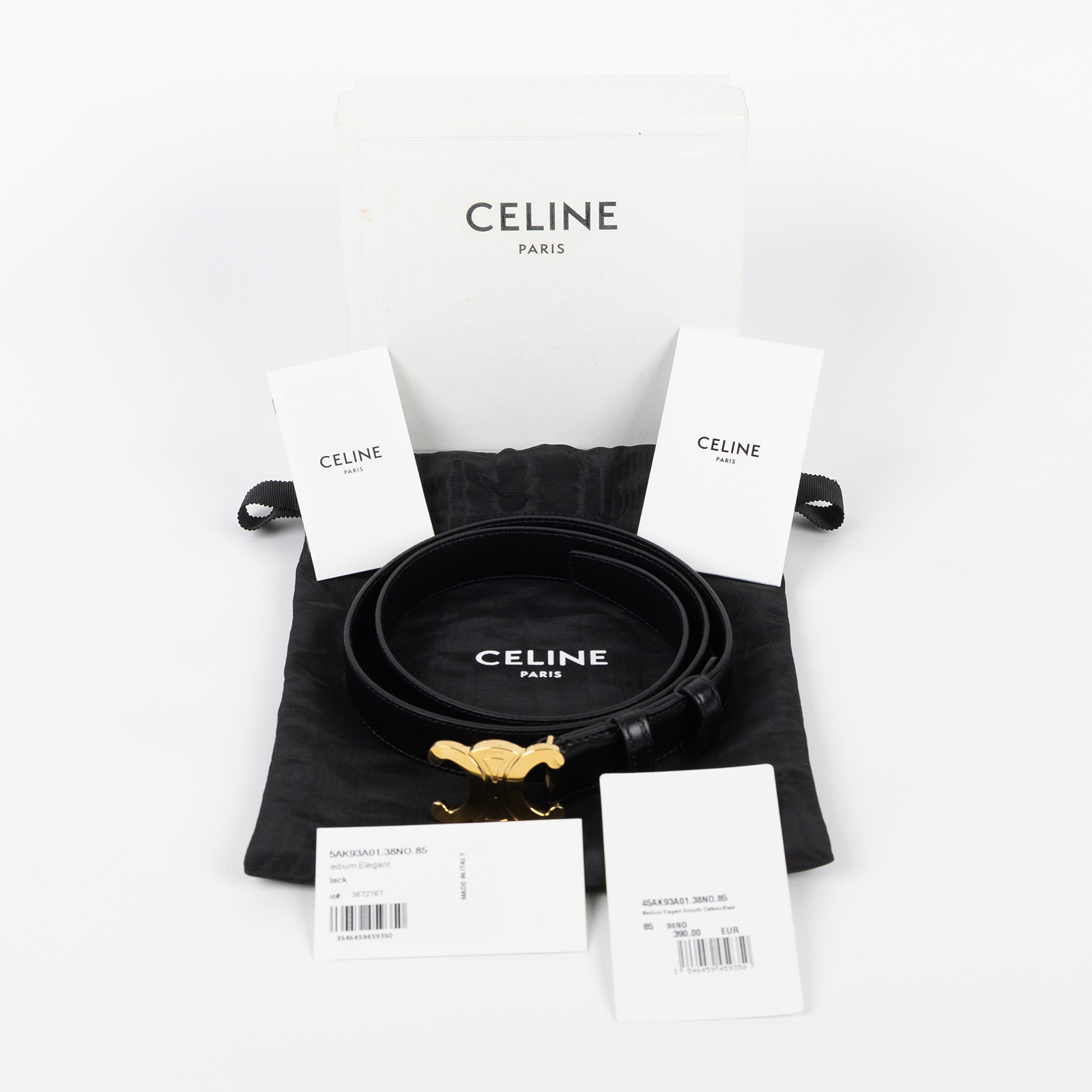 思琳 CELINE Triomphe 25毫米 腰帶 皮帶 45AK93A01_85 黑金凱旋門皮帶 #85 原廠盒子/防塵袋