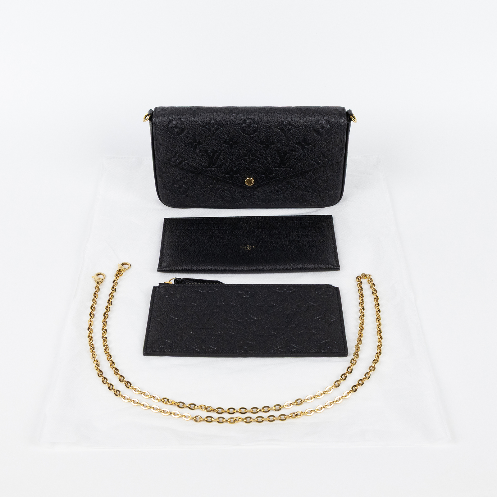 路易威登 LOUIS VUITTON Félicie Pochette 經典壓花皮格 WOC 翻蓋 斜背 鍊帶 肩背包 黑色 M82477 晶片款  背帶/內袋2
