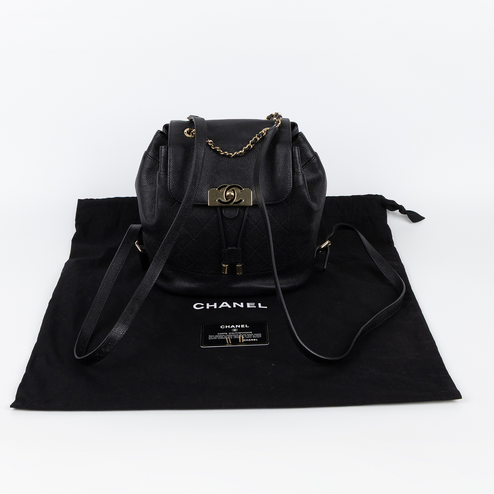 香奈兒 CHANEL 後背包 雙肩包 A93859 24開 黑金後背包 保證卡/防塵袋