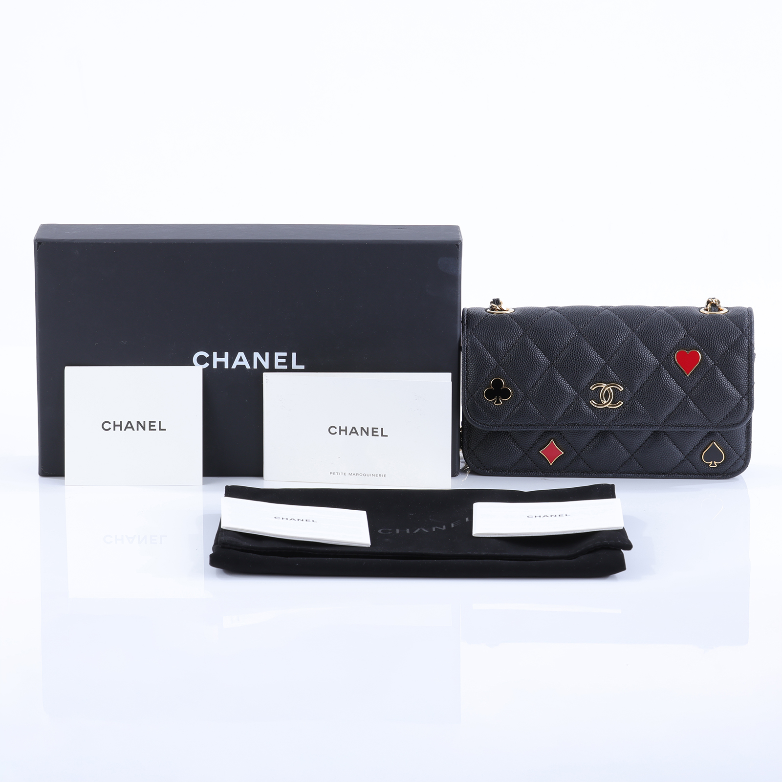 香奈兒 CHANEL 菱格紋 鏈帶 口蓋包 斜背包 AP3084 晶片款 黑荔枝撲克牌圖案鍊包 原廠盒子/防塵袋