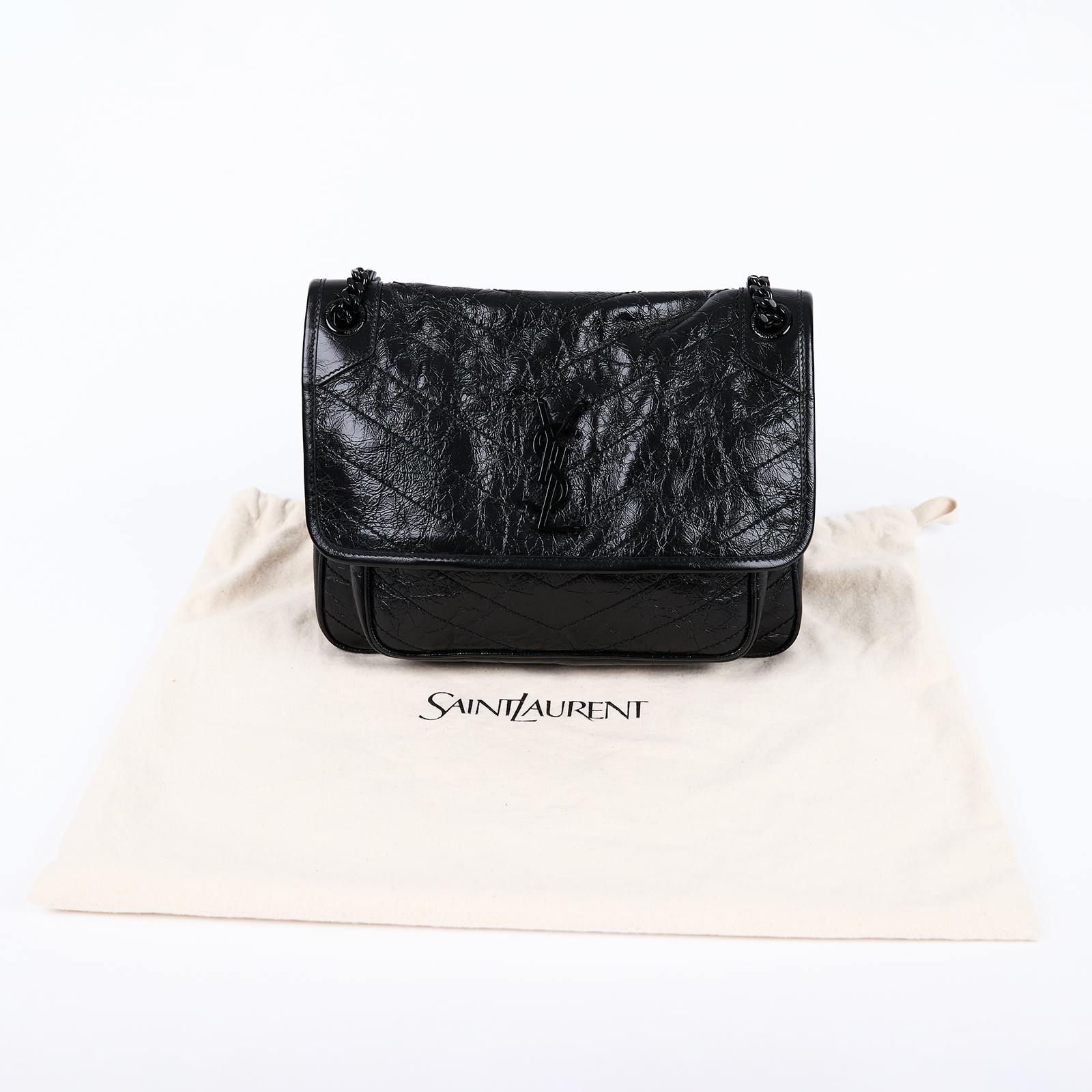 聖羅蘭 YSL SAINT LAURENT Niki 復古皮革 中型手袋 6331840EN08 SO BLACK NIKI 中號 防塵袋