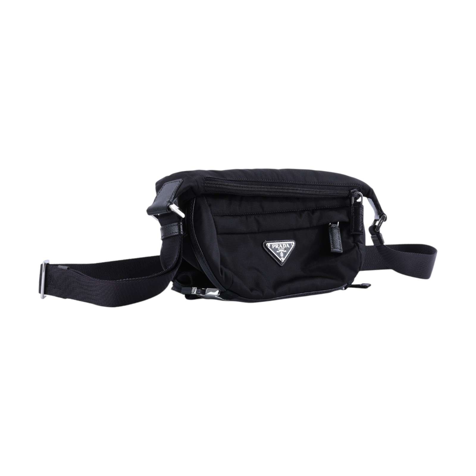 普拉達 PRADA Re-nylon 及 Saffiano 皮革肩背袋 2VH171_2DMG 黑尼龍斜背包 防塵袋