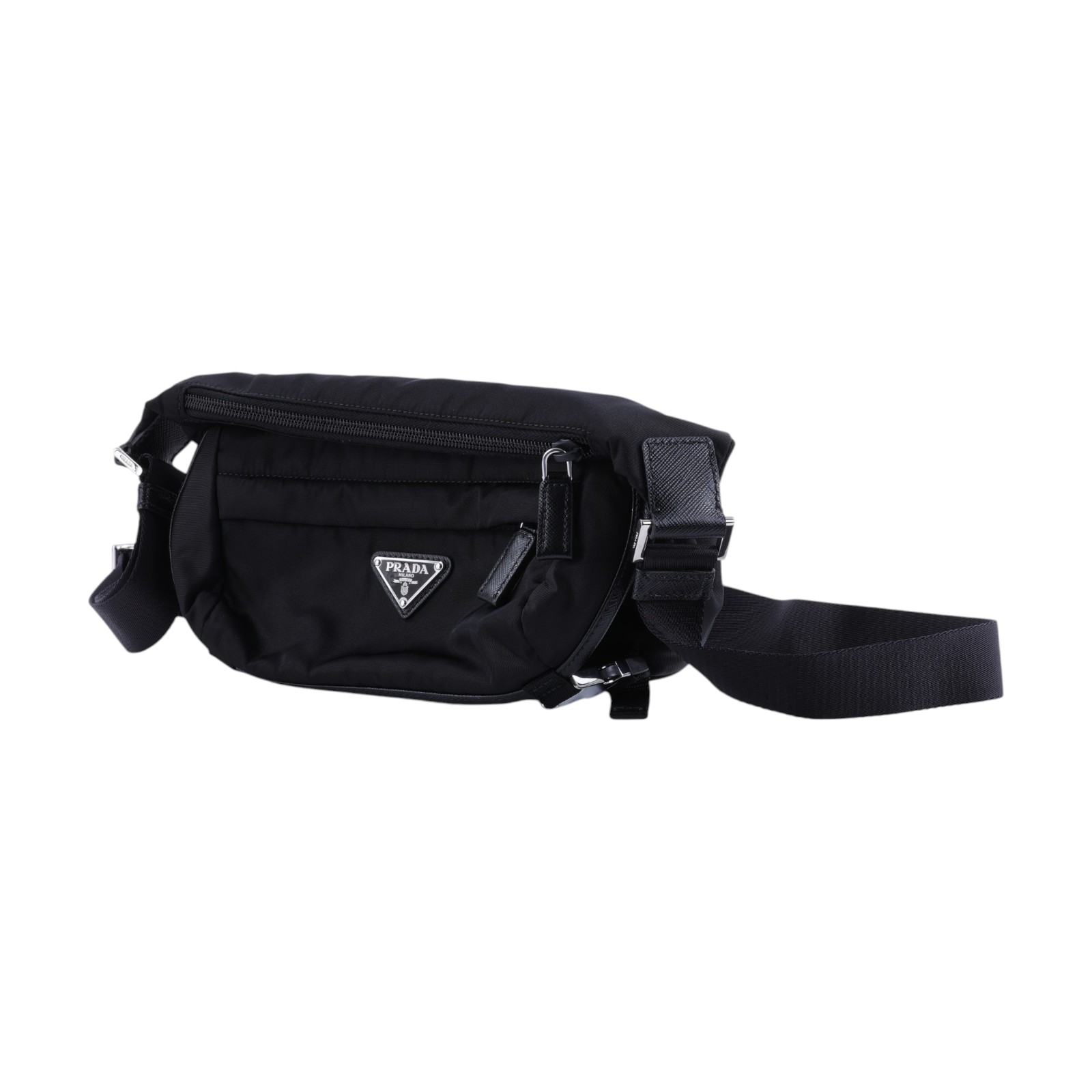 普拉達 PRADA Re-nylon 及 Saffiano 皮革肩背袋 2VH171_2DMG 黑尼龍斜背包 防塵袋