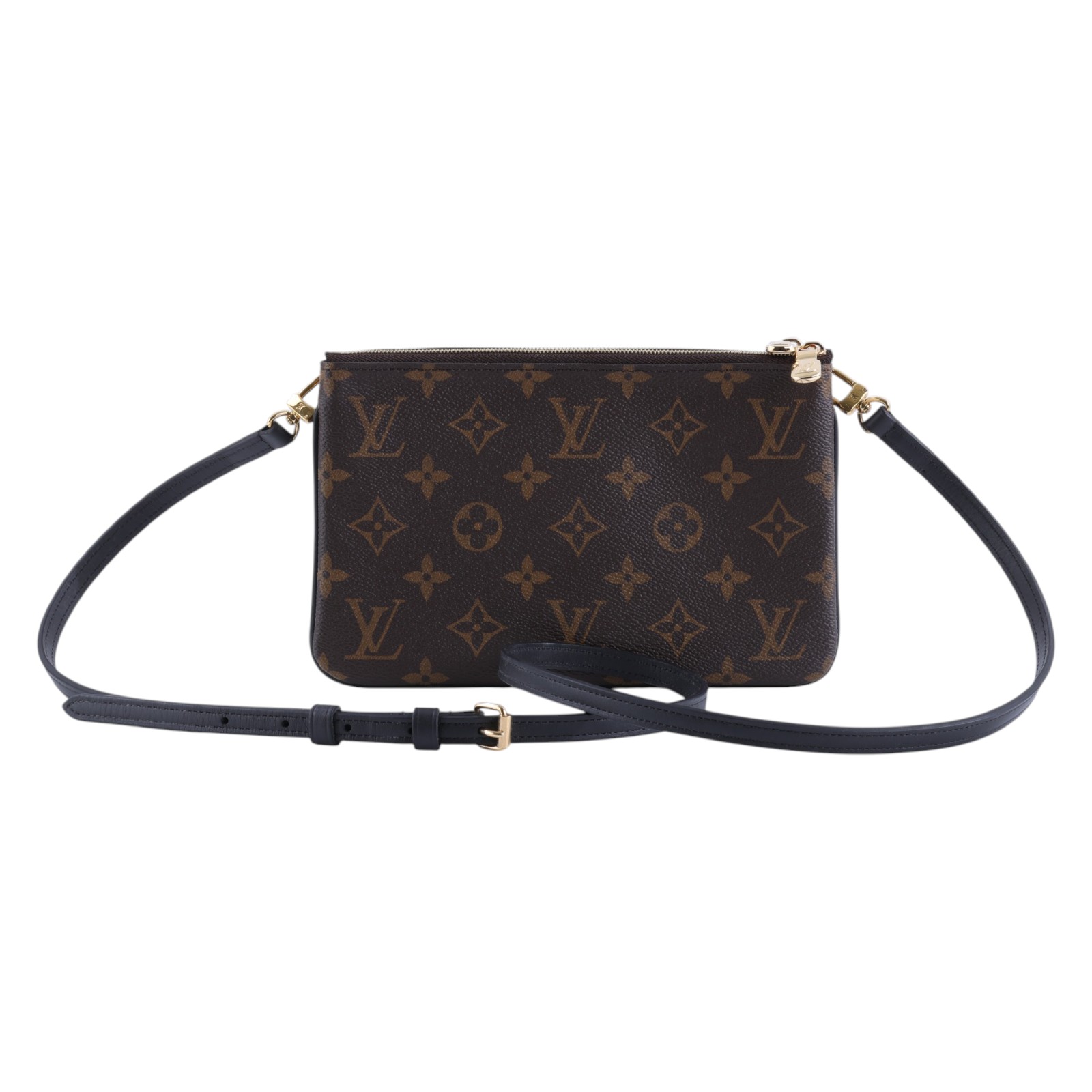 路易威登 LOUIS VUITTON Double Zip Pochette Reverse 帆布 多夾層手拿 斜背包 M69203 晶片款  防塵袋/背帶
