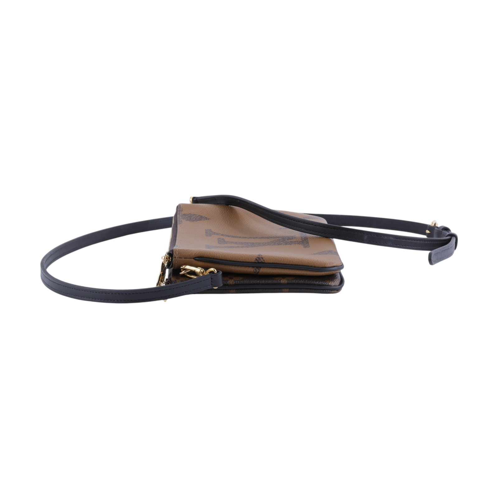 路易威登 LOUIS VUITTON Double Zip Pochette Reverse 帆布 多夾層手拿 斜背包 M69203 晶片款  防塵袋/背帶