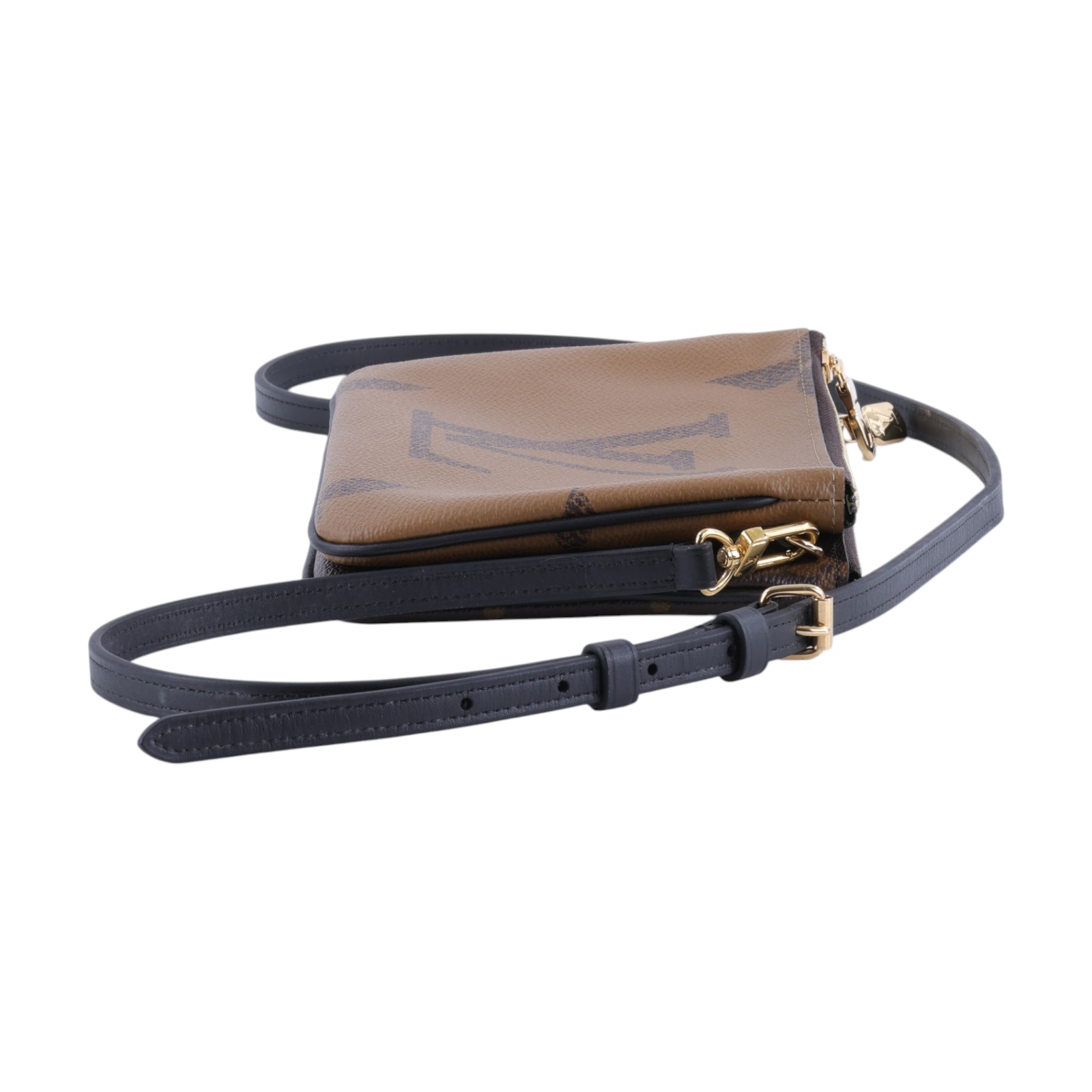 路易威登 LOUIS VUITTON Double Zip Pochette Reverse 帆布 多夾層手拿 斜背包 M69203 晶片款  防塵袋/背帶