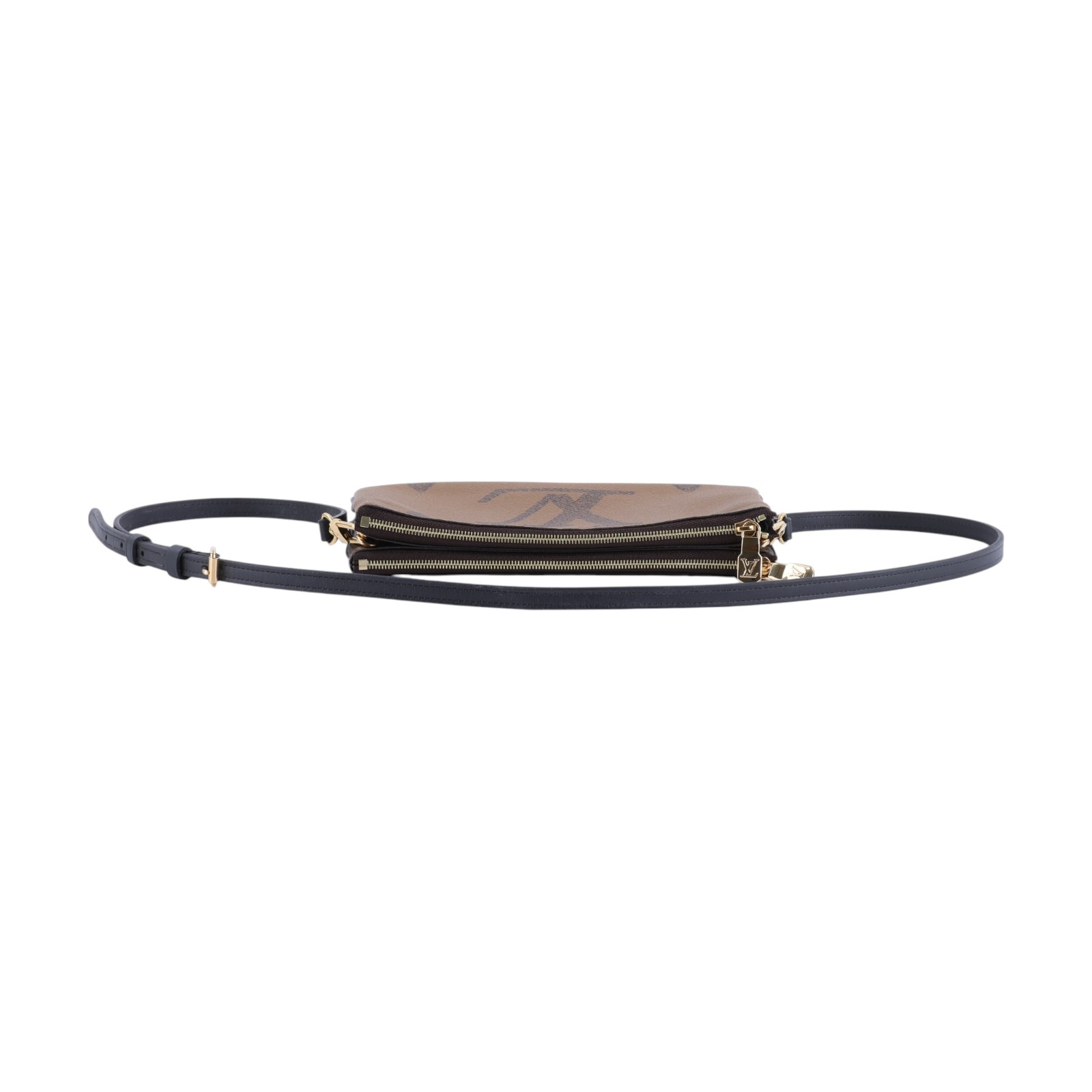 路易威登 LOUIS VUITTON Double Zip Pochette Reverse 帆布 多夾層手拿 斜背包 M69203 晶片款  防塵袋/背帶