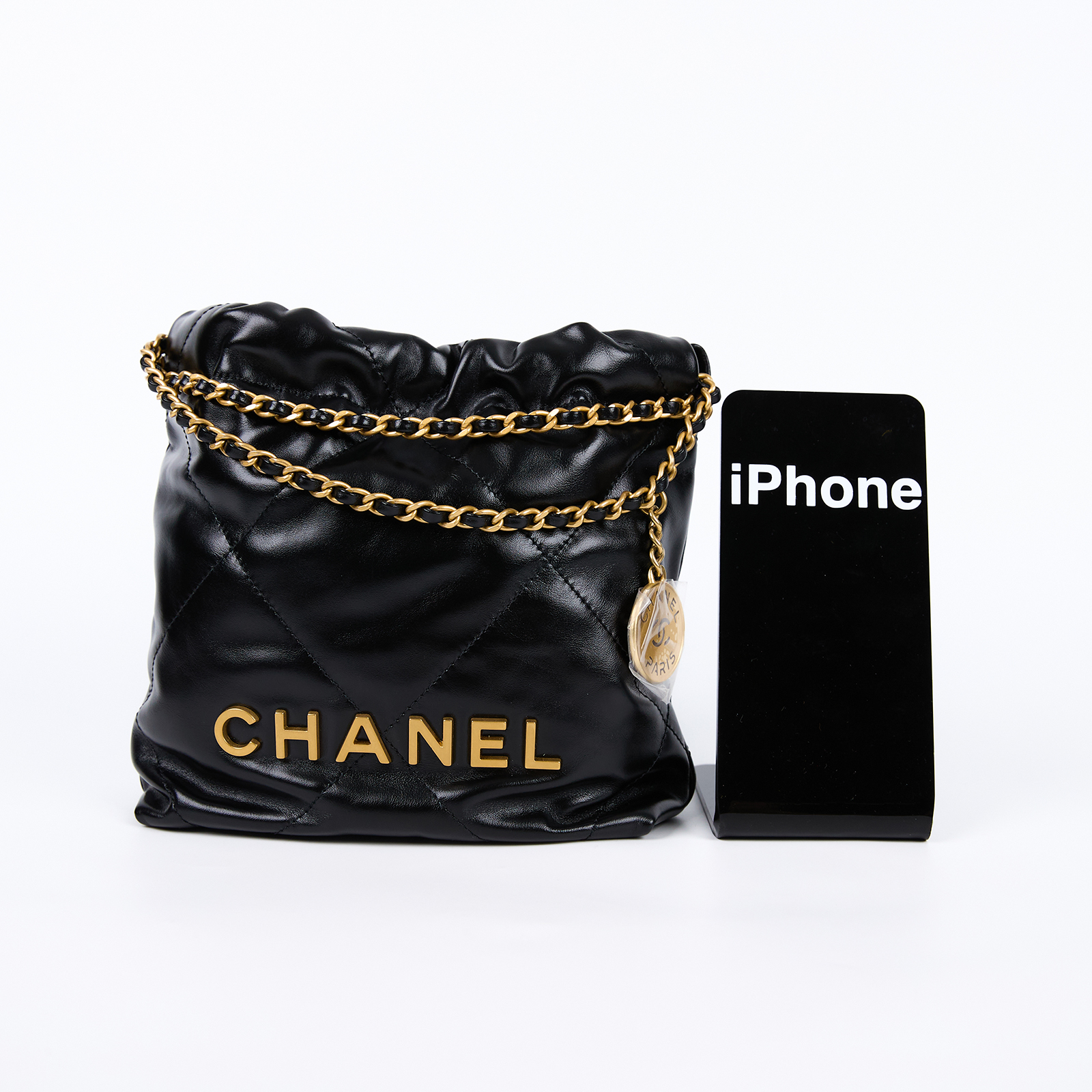 香奈兒 CHANEL 22 迷你 束口包 AS3980 晶片款 黑金22包 MINI 原廠盒子/防塵袋