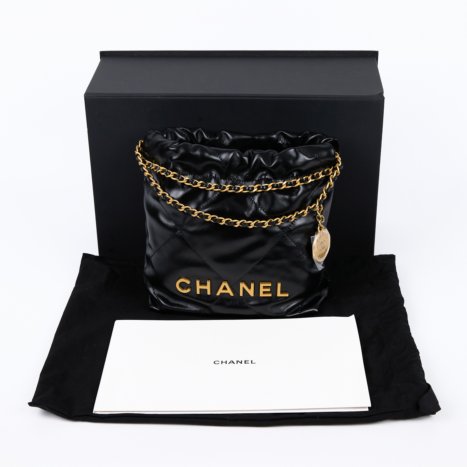 香奈兒 CHANEL 22 迷你 束口包 AS3980 晶片款 黑金22包 MINI 原廠盒子/防塵袋