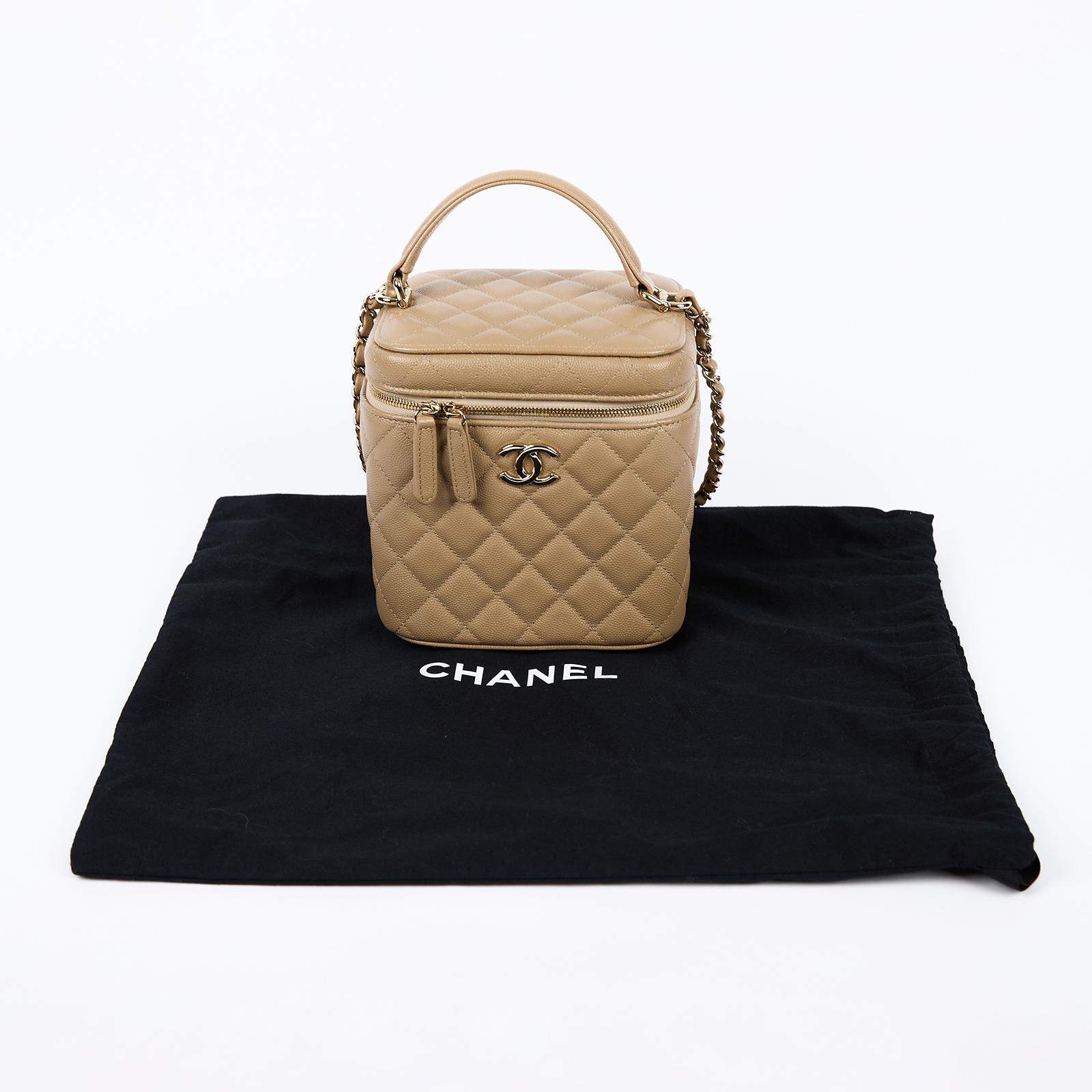 香奈兒 CHANEL Vanity 化妝箱 手提包 肩背包 斜背包 AS2362 晶片款 奶茶色VANITY化妝包 防塵袋