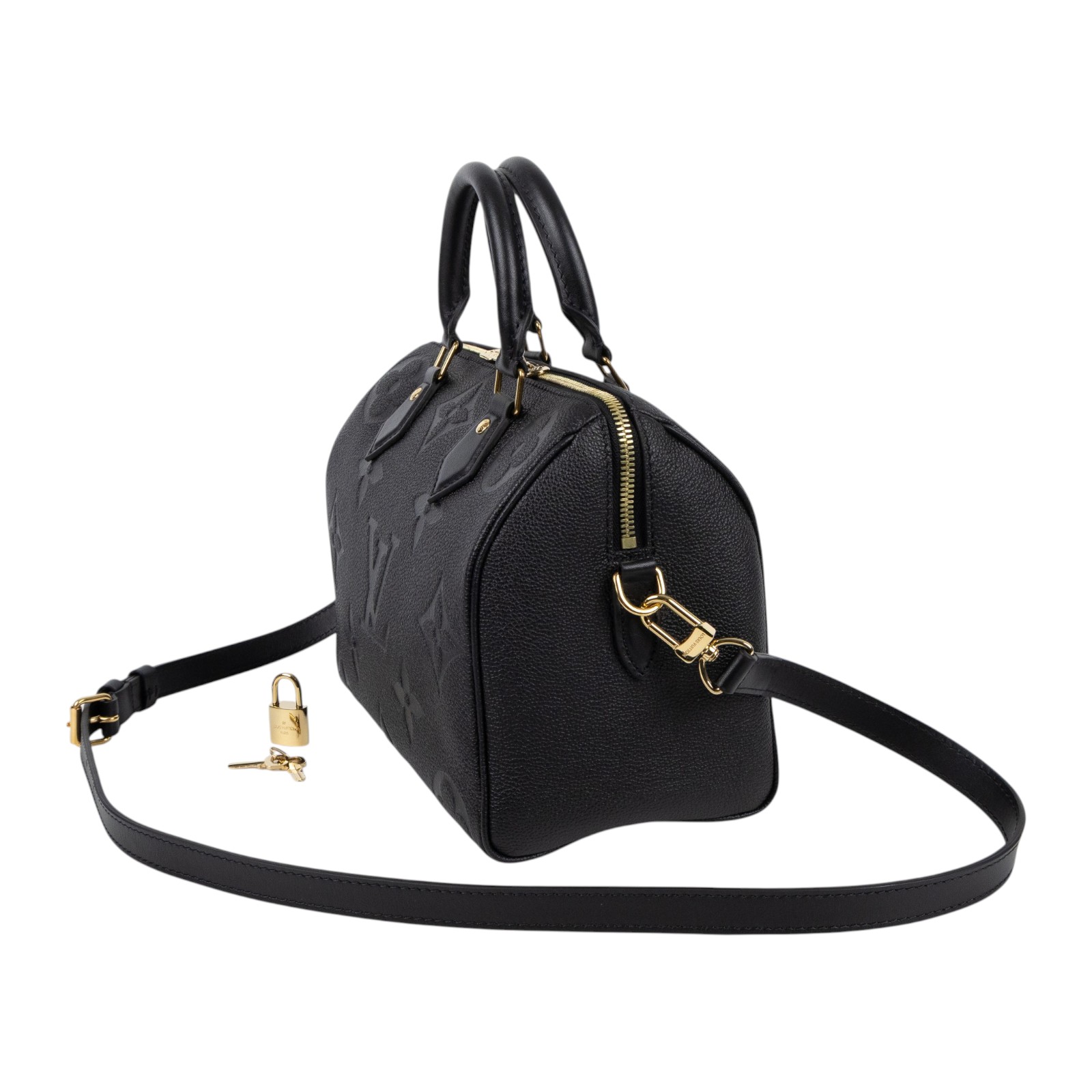路易威登 LOUIS VUITTON Speedy Bandoulière  25 黑色 大LOGO 手提 斜背 波士頓包 M58951 晶片款  原廠盒子/防塵袋/背帶/鎖組
