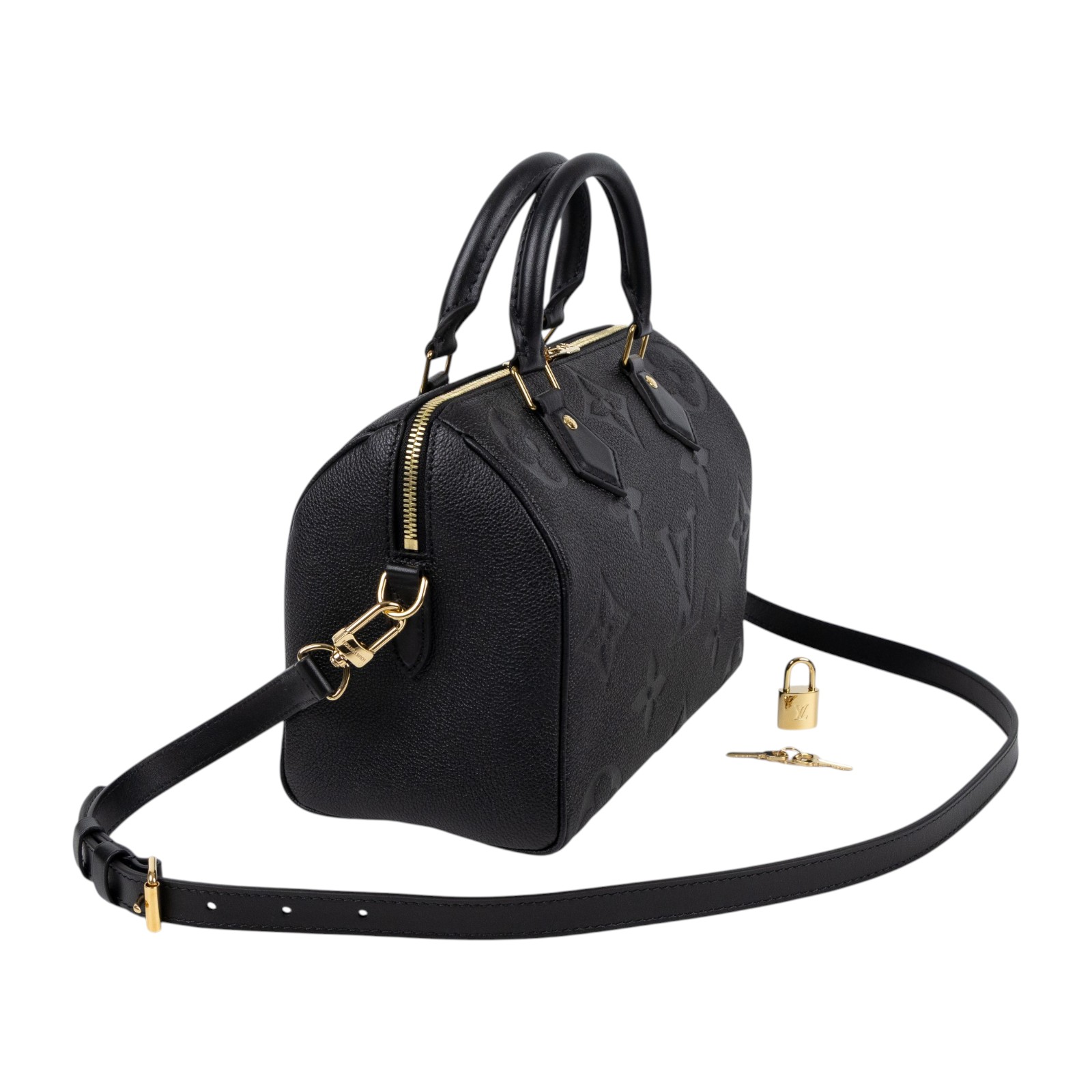 路易威登 LOUIS VUITTON Speedy Bandoulière  25 黑色 大LOGO 手提 斜背 波士頓包 M58951 晶片款  原廠盒子/防塵袋/背帶/鎖組