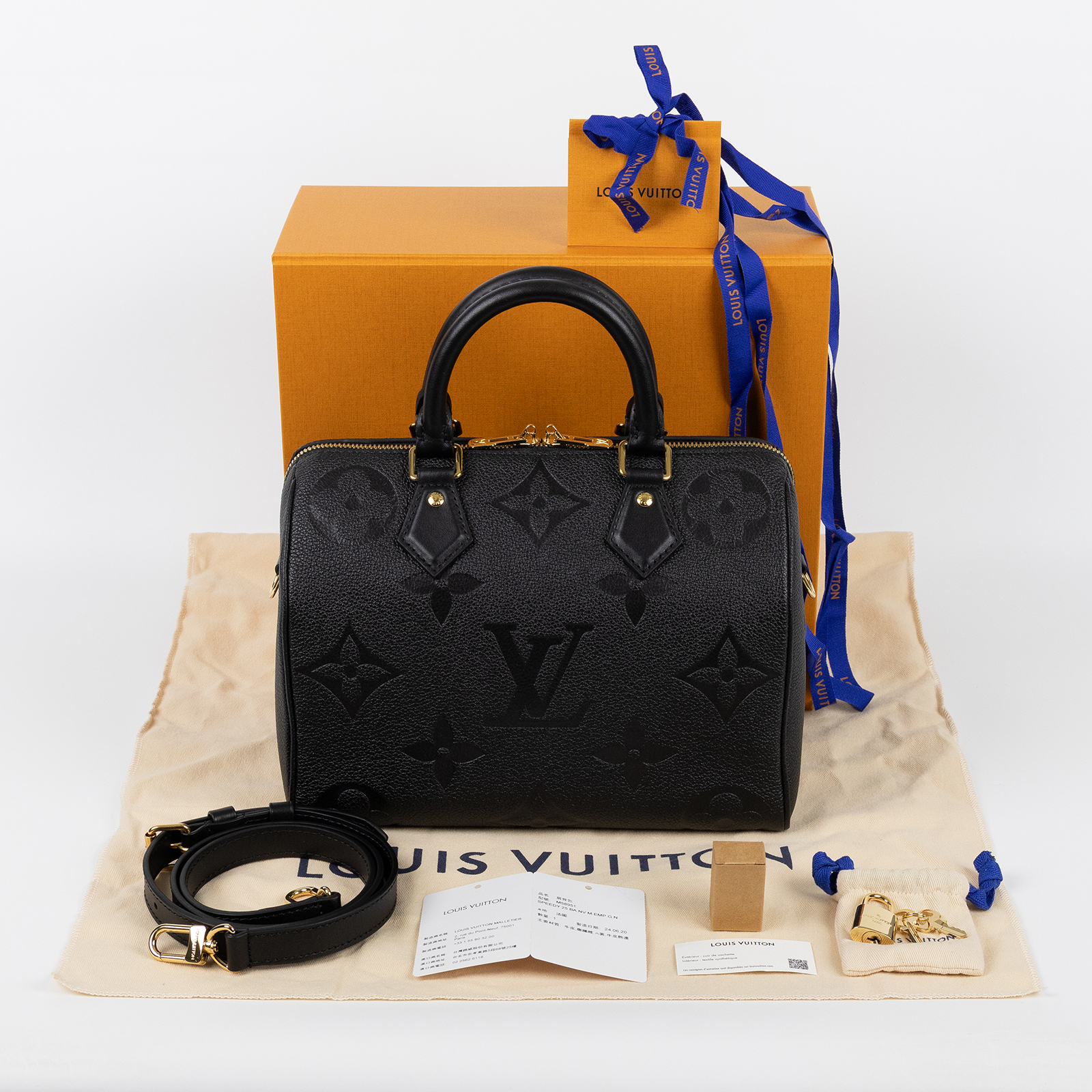 路易威登 LOUIS VUITTON Speedy Bandoulière  25 黑色 大LOGO 手提 斜背 波士頓包 M58951 晶片款  原廠盒子/防塵袋/背帶/鎖組