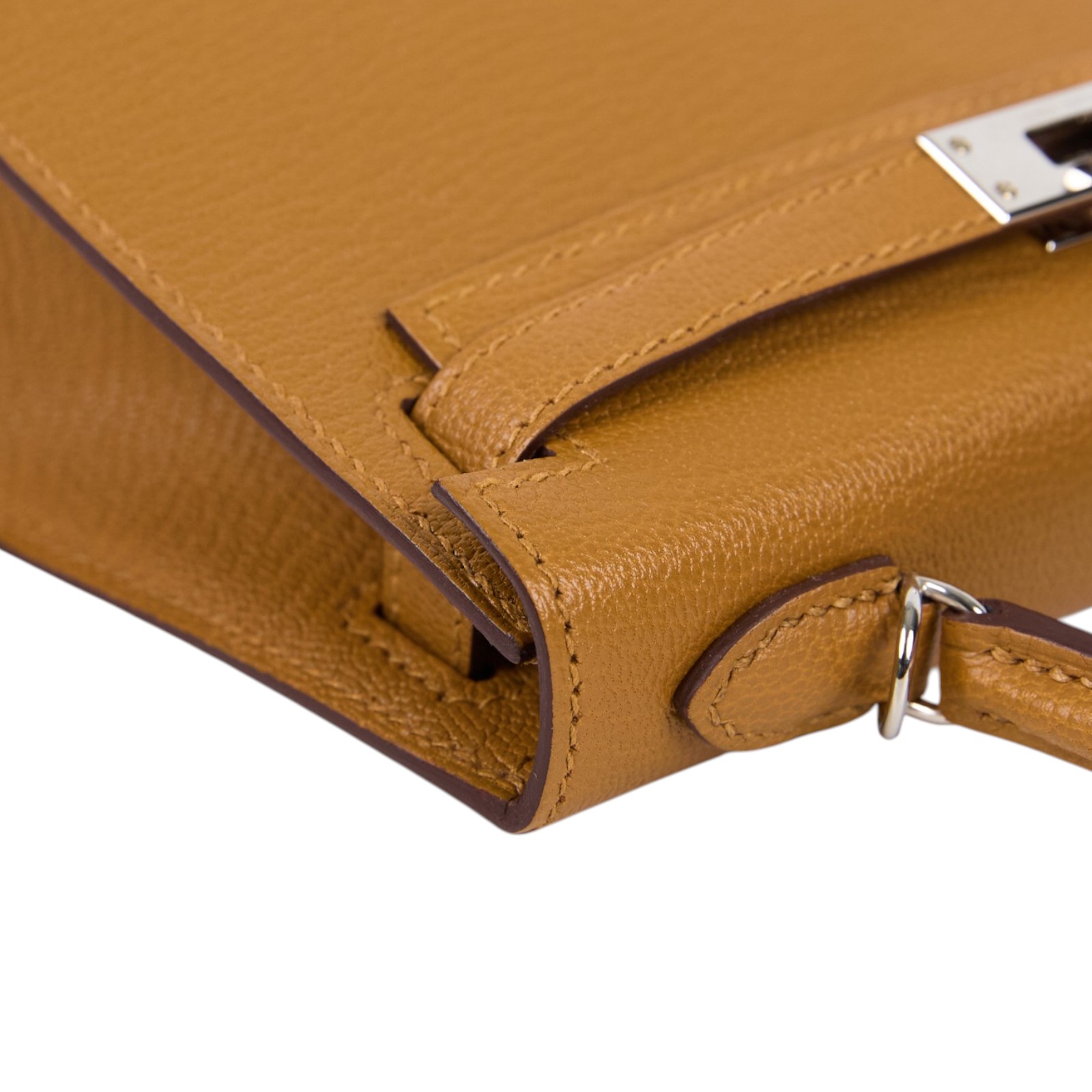 愛馬仕 Hermes Kelly Bag 凱莉包 mini 銀色五金 焦糖色 可可色 H079148CKCL /KHT768DK  原廠盒子/防塵袋/背帶/台灣購買證明