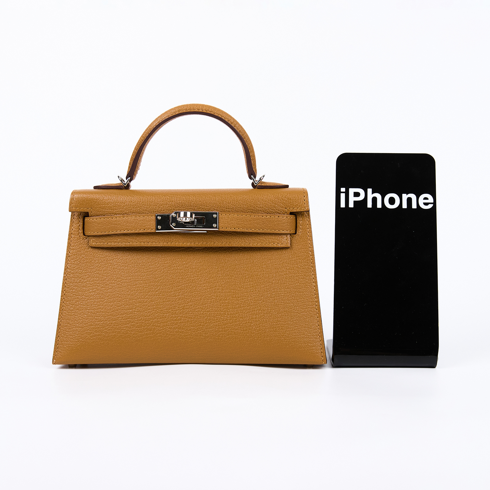 愛馬仕 Hermes Kelly Bag 凱莉包 mini 銀色五金 焦糖色 可可色 H079148CKCL /KHT768DK  原廠盒子/防塵袋/背帶/台灣購買證明