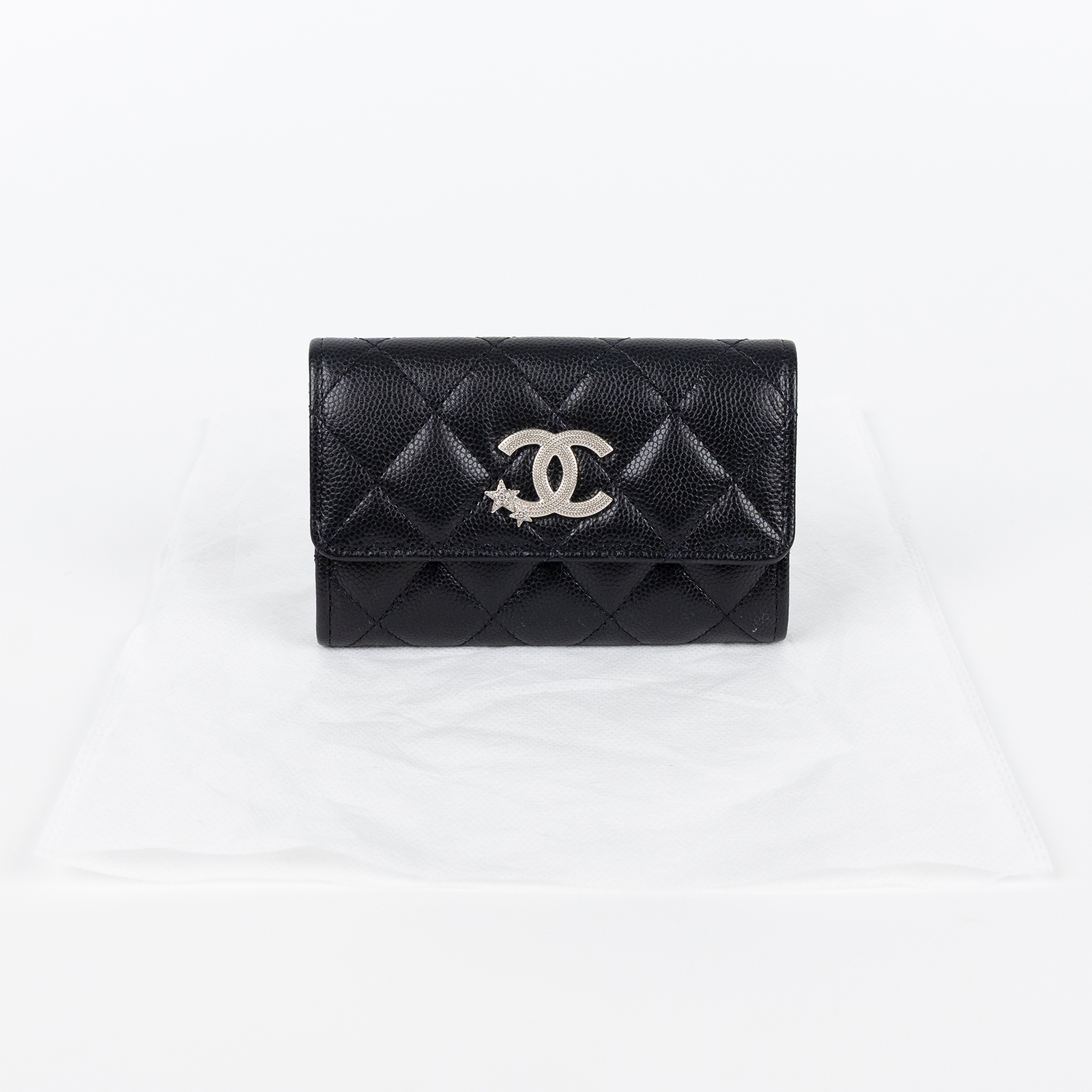 香奈兒 CHANEL 錢包 卡包 AP3729 晶片款 黑荔枝翻蓋星星卡包 無附屬品