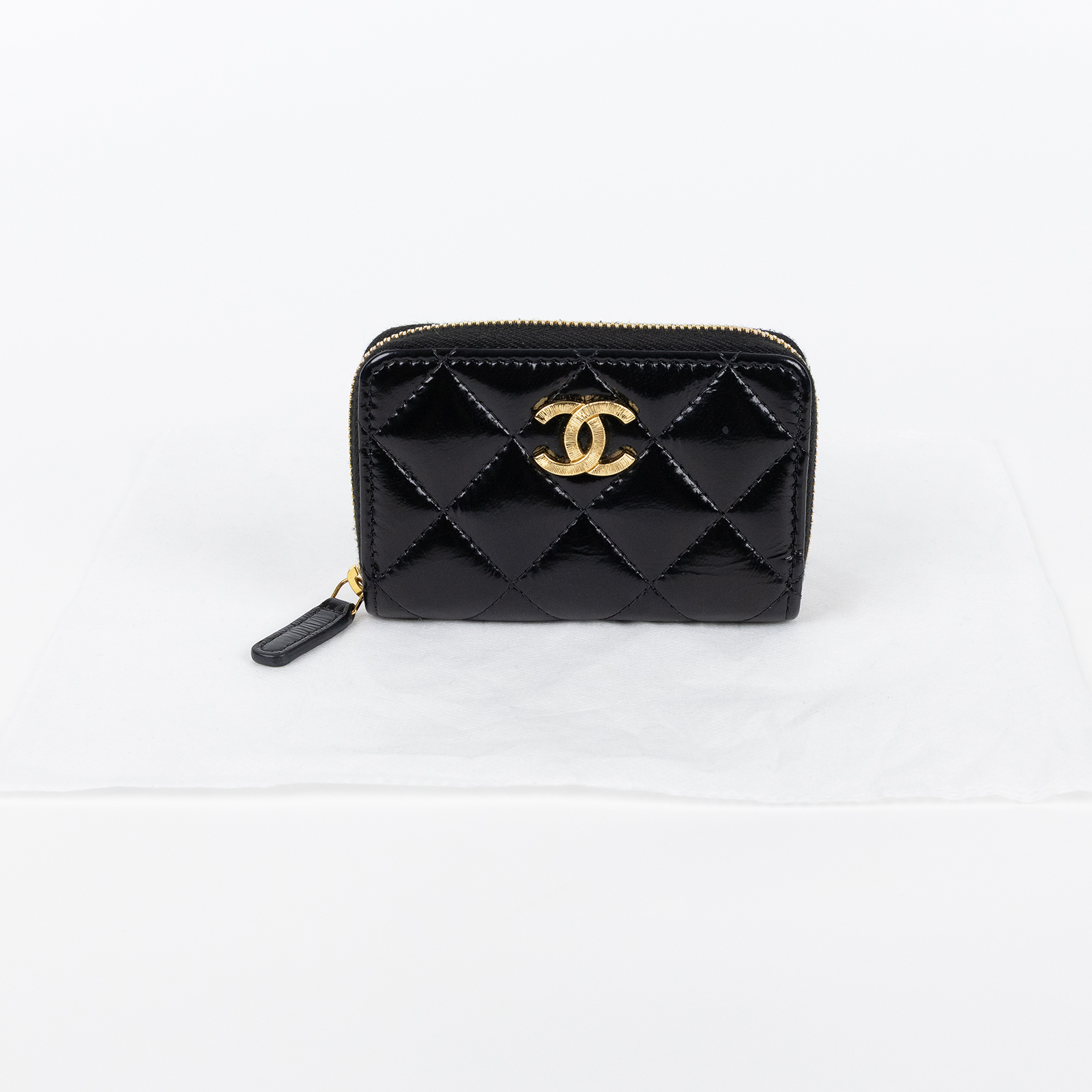 香奈兒 CHANEL CC LOGO 零錢包 卡包 錢包 AP4262 晶片款 黑金油蠟拉鍊卡包 無附屬品
