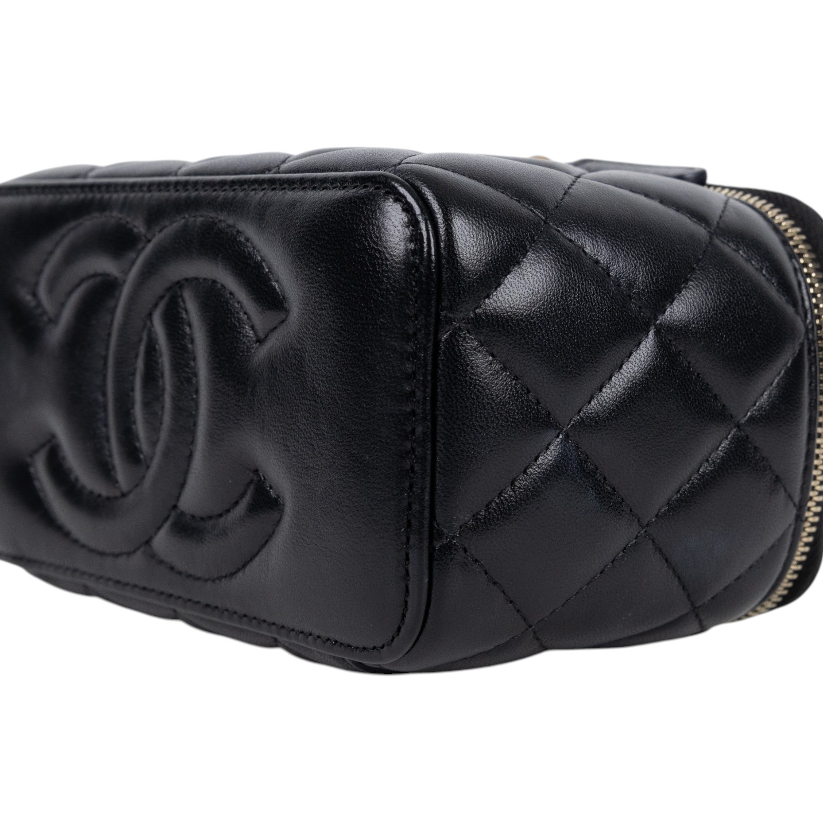 香奈兒 CHANEL CC LOGO 化妝盒 化妝箱 斜背包 Vanity Case AP3258 晶片款 黑金羊皮調節扣VANITY 防塵袋