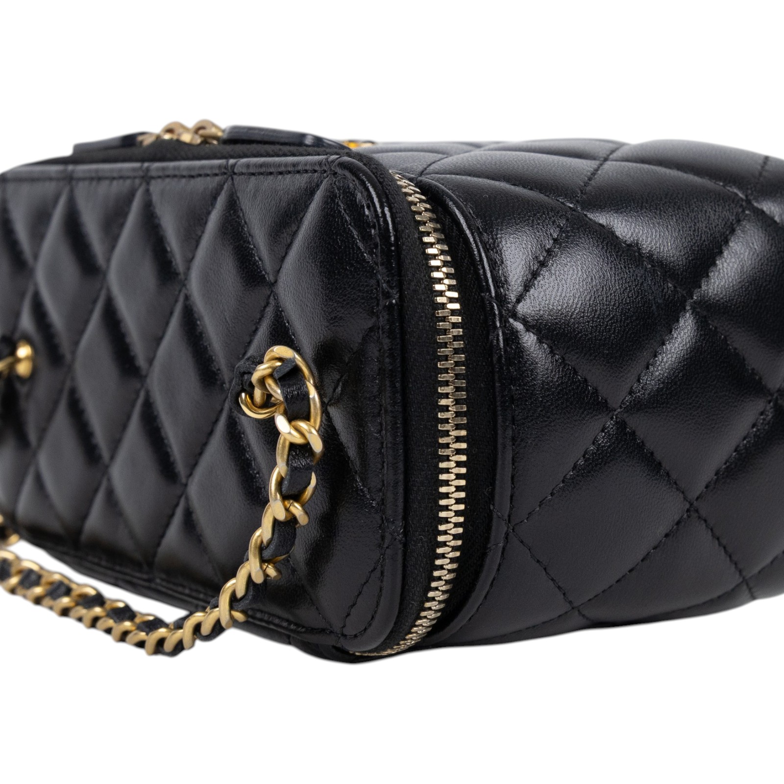 香奈兒 CHANEL CC LOGO 化妝盒 化妝箱 斜背包 Vanity Case AP3258 晶片款 黑金羊皮調節扣VANITY 防塵袋