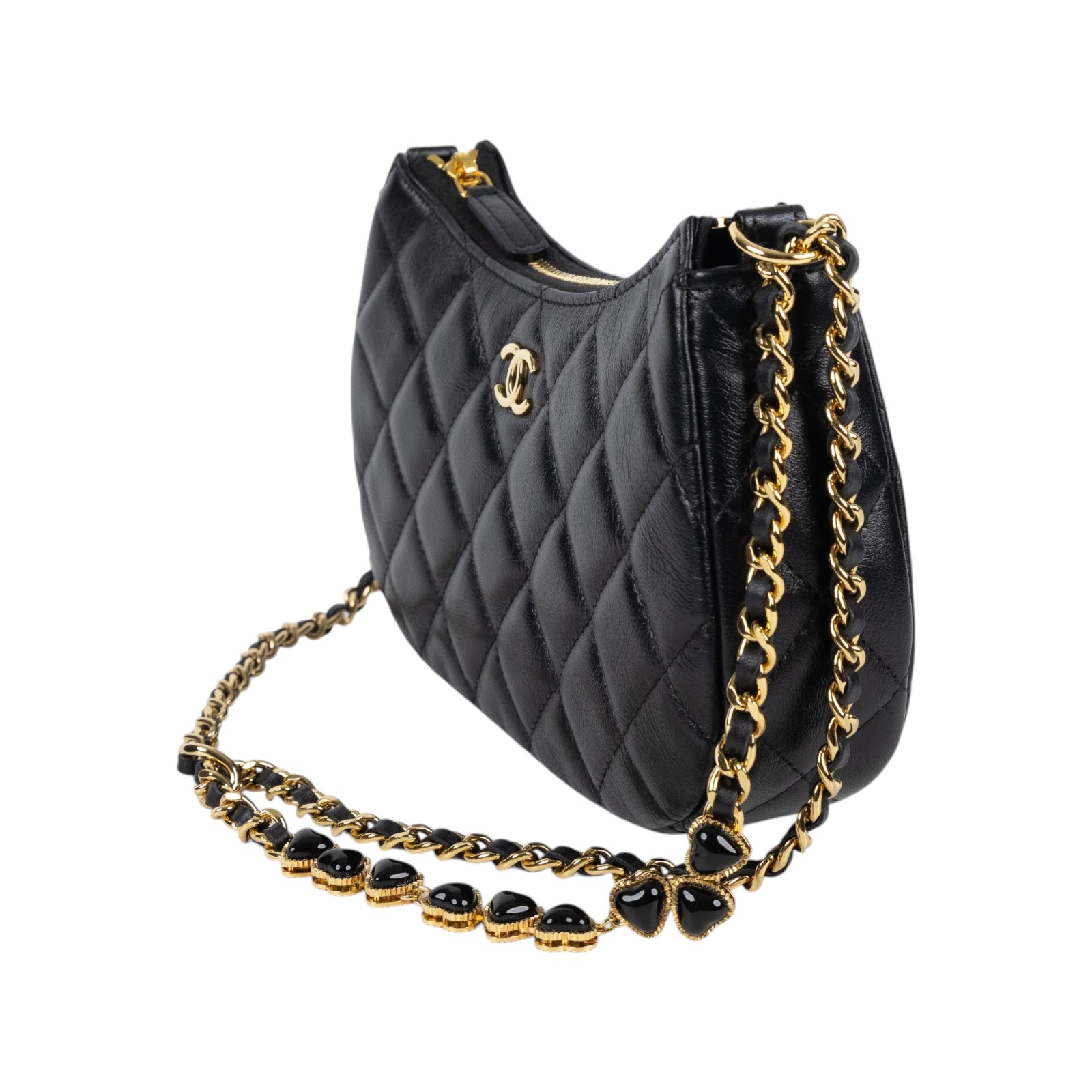 香奈兒 CHANEL HOBO 腋下包 肩背包 小型 AP3786 晶片款 黑金愛心鍊HOBO腋下包 防塵袋