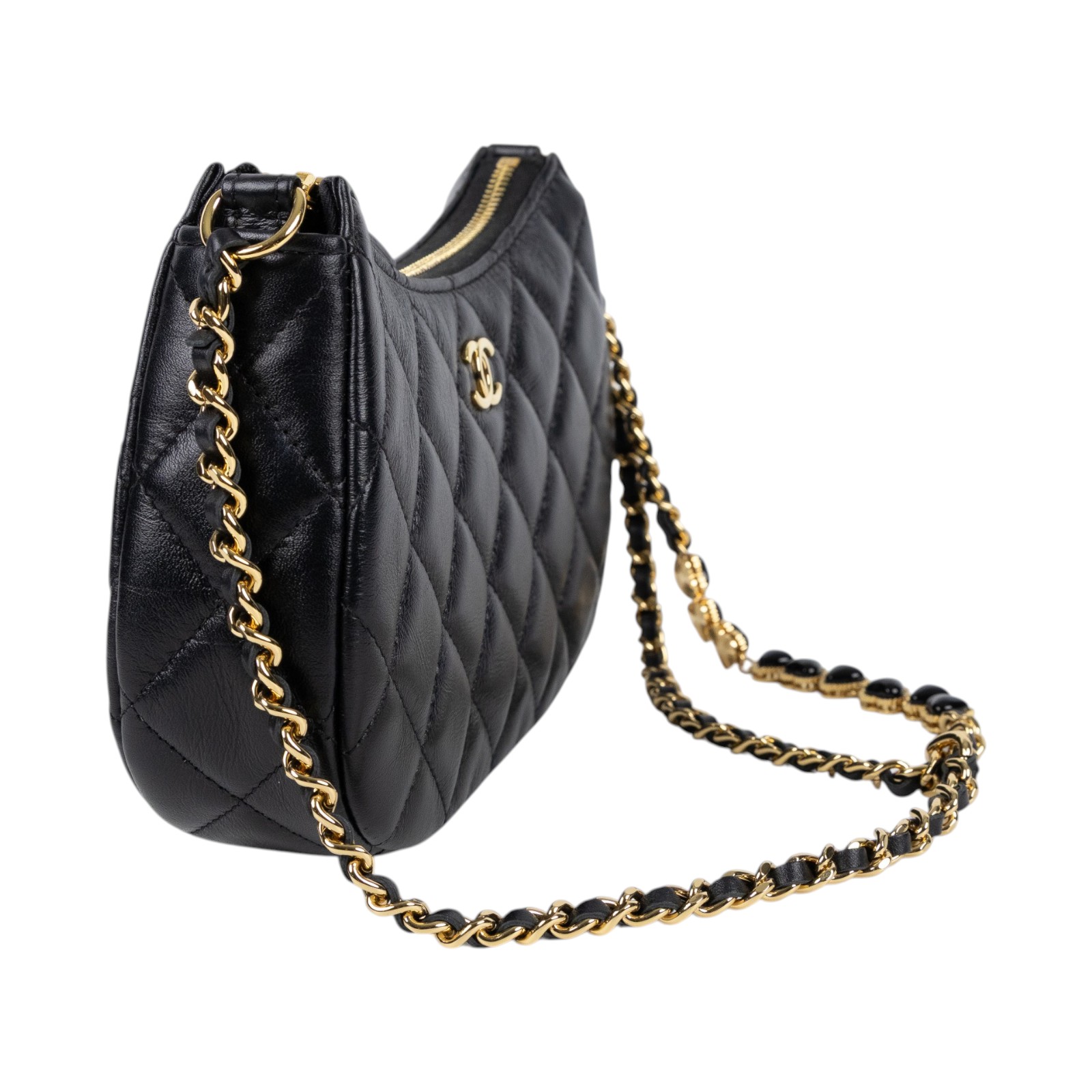 香奈兒 CHANEL HOBO 腋下包 肩背包 小型 AP3786 晶片款 黑金愛心鍊HOBO腋下包 防塵袋