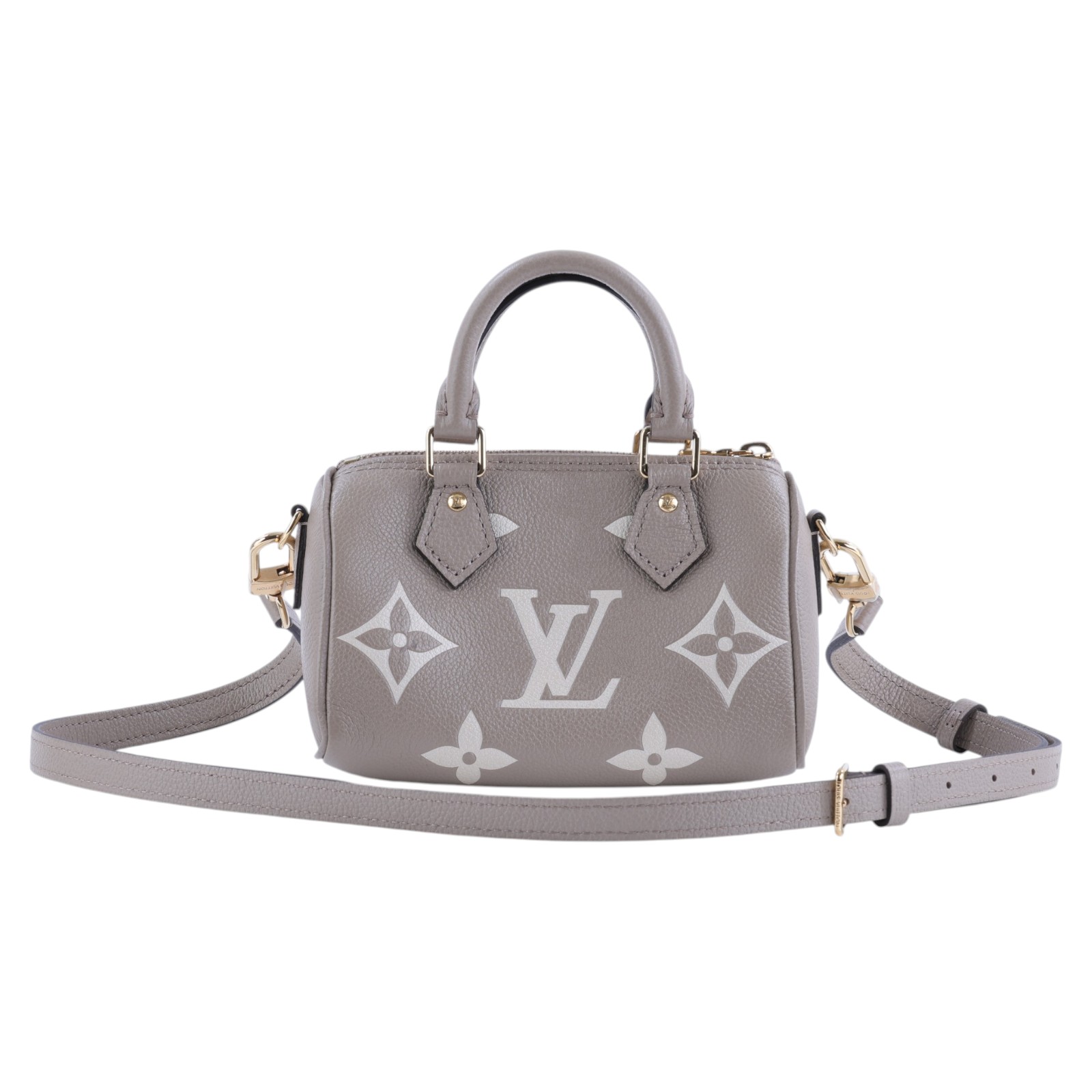 路易威登 LOUIS VUITTON Nano Speedy 手提 斜背 肩背包 灰色 奶油色 M82890 晶片款  原廠盒子/防塵袋/背帶