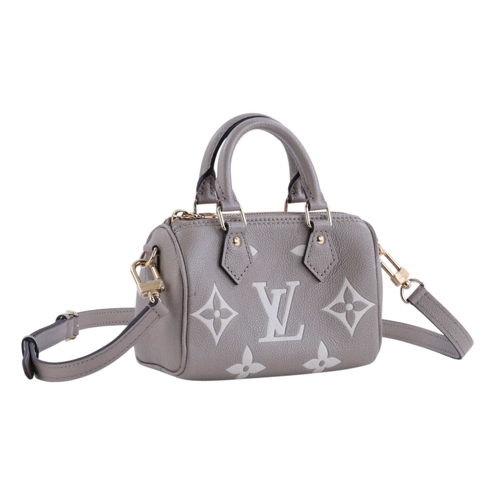 路易威登 LOUIS VUITTON Nano Speedy 手提 斜背 肩背包 灰色 奶油色 M82890 晶片款  原廠盒子/防塵袋/背帶