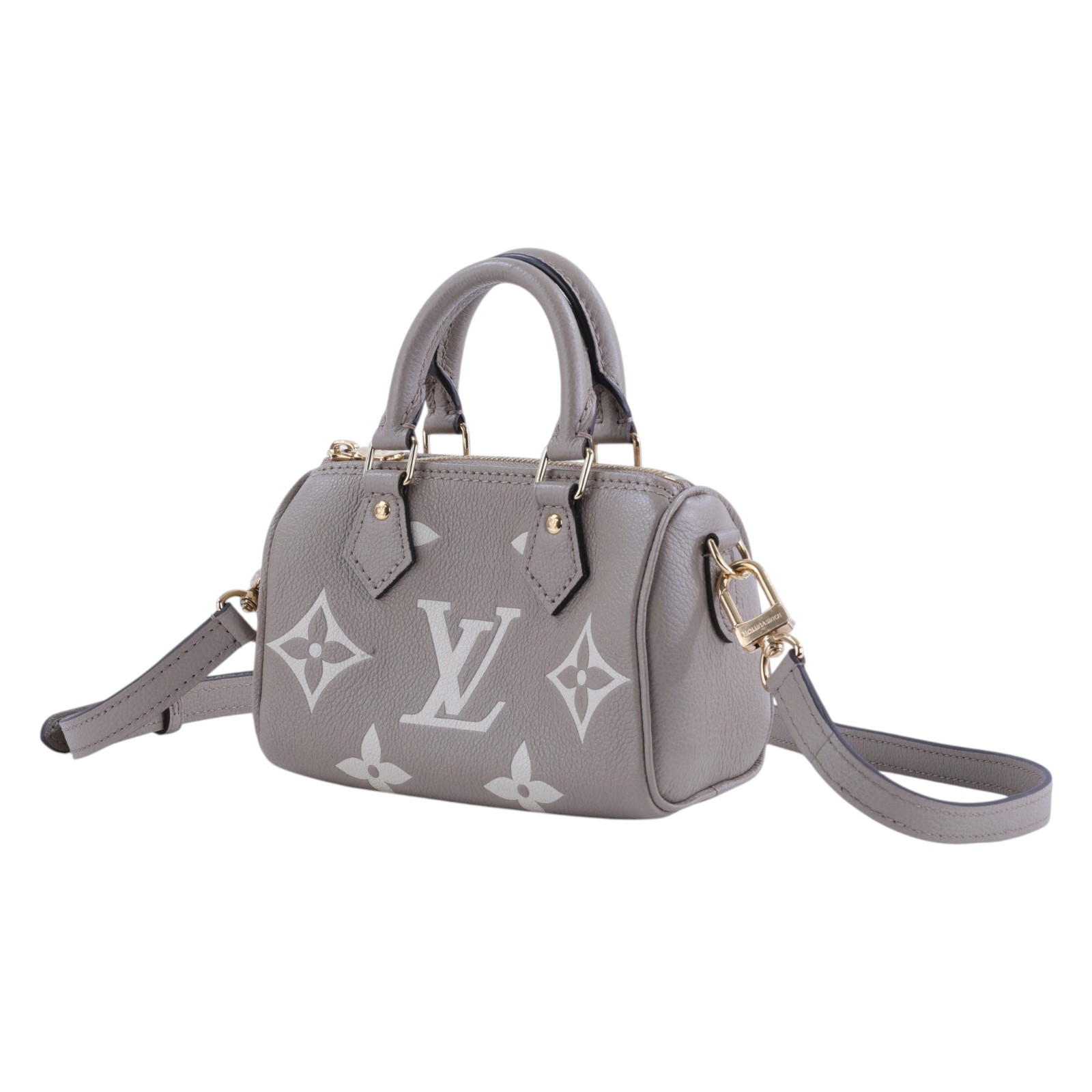 路易威登 LOUIS VUITTON Nano Speedy 手提 斜背 肩背包 灰色 奶油色 M82890 晶片款  原廠盒子/防塵袋/背帶