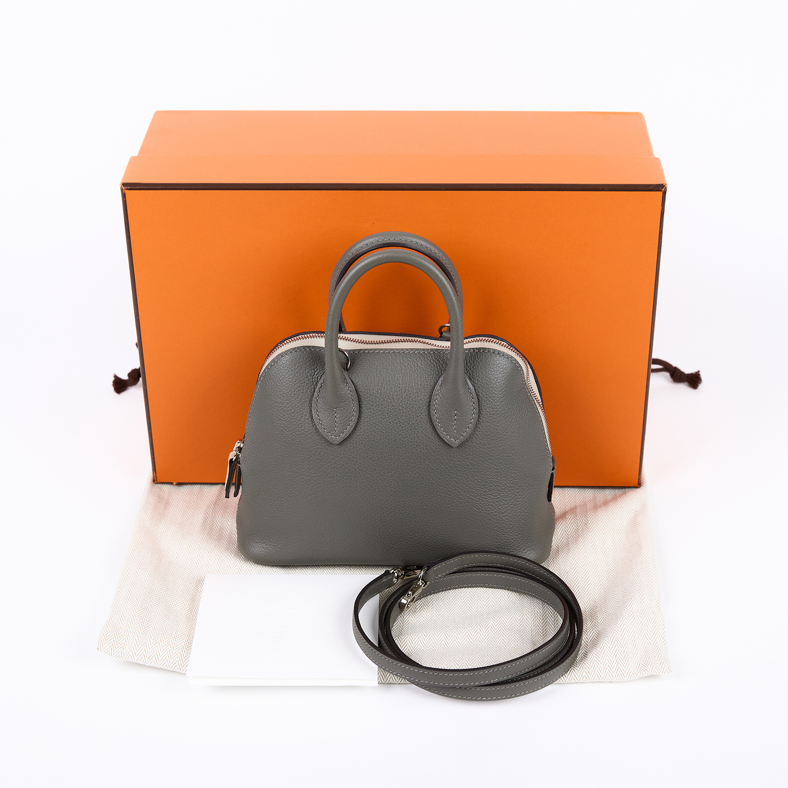 愛馬仕 Hermes Bolide Bag 1923 柏莉包 mini 銀色五金 積雨雲灰 H073444CK0L BIT354GI  原廠盒子/防塵袋/背帶