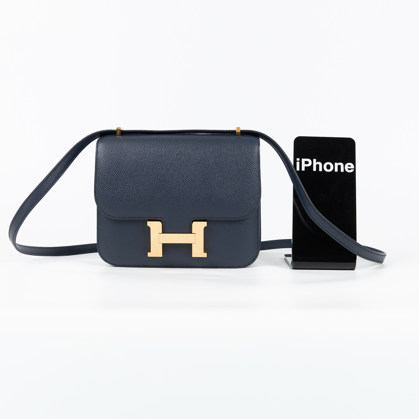 愛馬仕 Hermes Constance Bag 康康包 MIni 18 玫瑰金色五金 靛藍色 H056347CD76 /ZBY138 MH  原廠盒子/防塵袋/日本購買證明