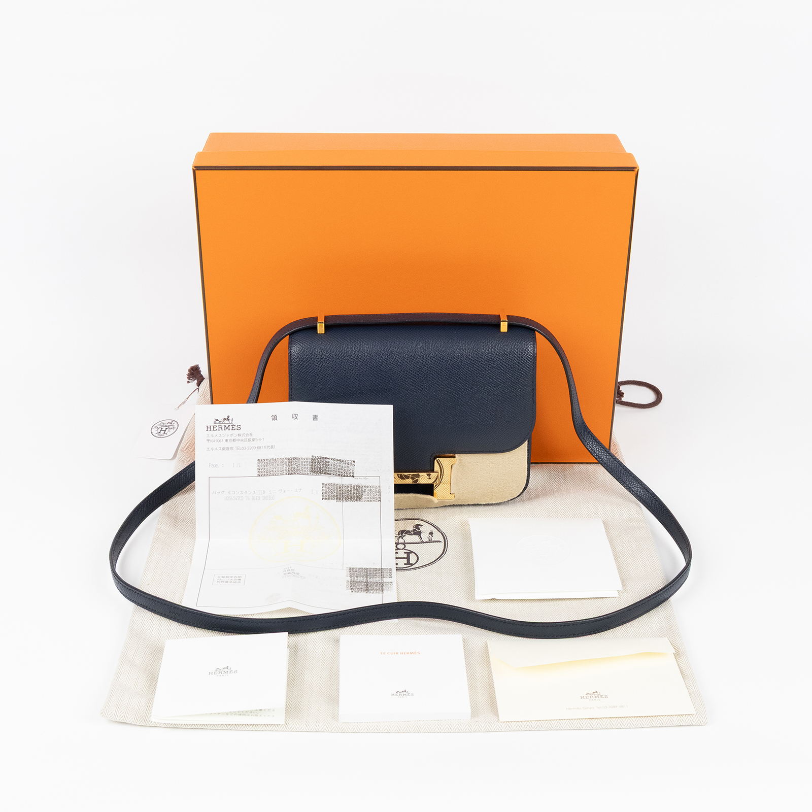 愛馬仕 Hermes Constance Bag 康康包 MIni 18 玫瑰金色五金 靛藍色 H056347CD76 /ZBY138 MH  原廠盒子/防塵袋/日本購買證明