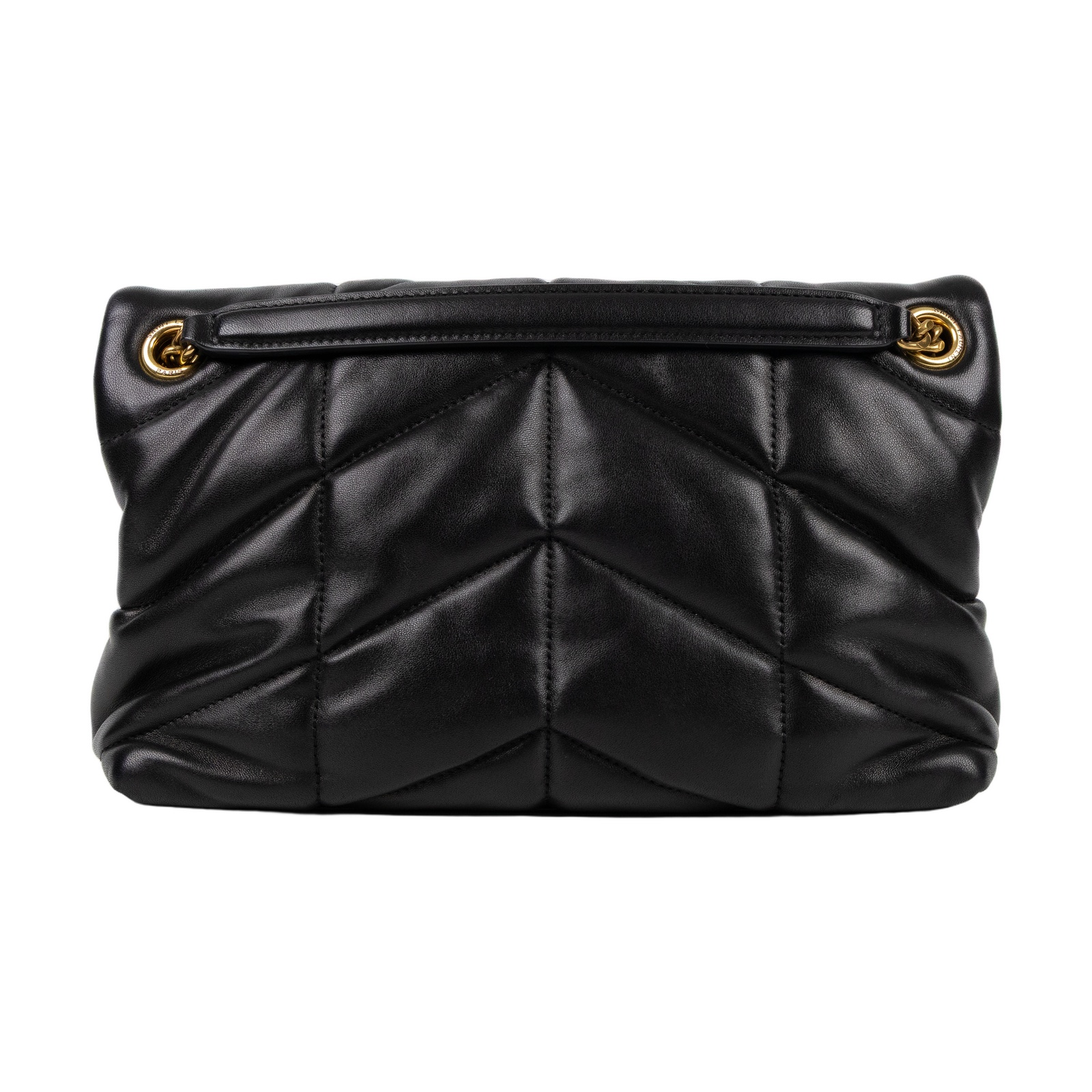 聖羅蘭 YSL SAINT LAURENT Puffer 絎縫納帕皮包 小型 金色五金 5774761EL07 黑金LOULOU PUFFER 防塵袋