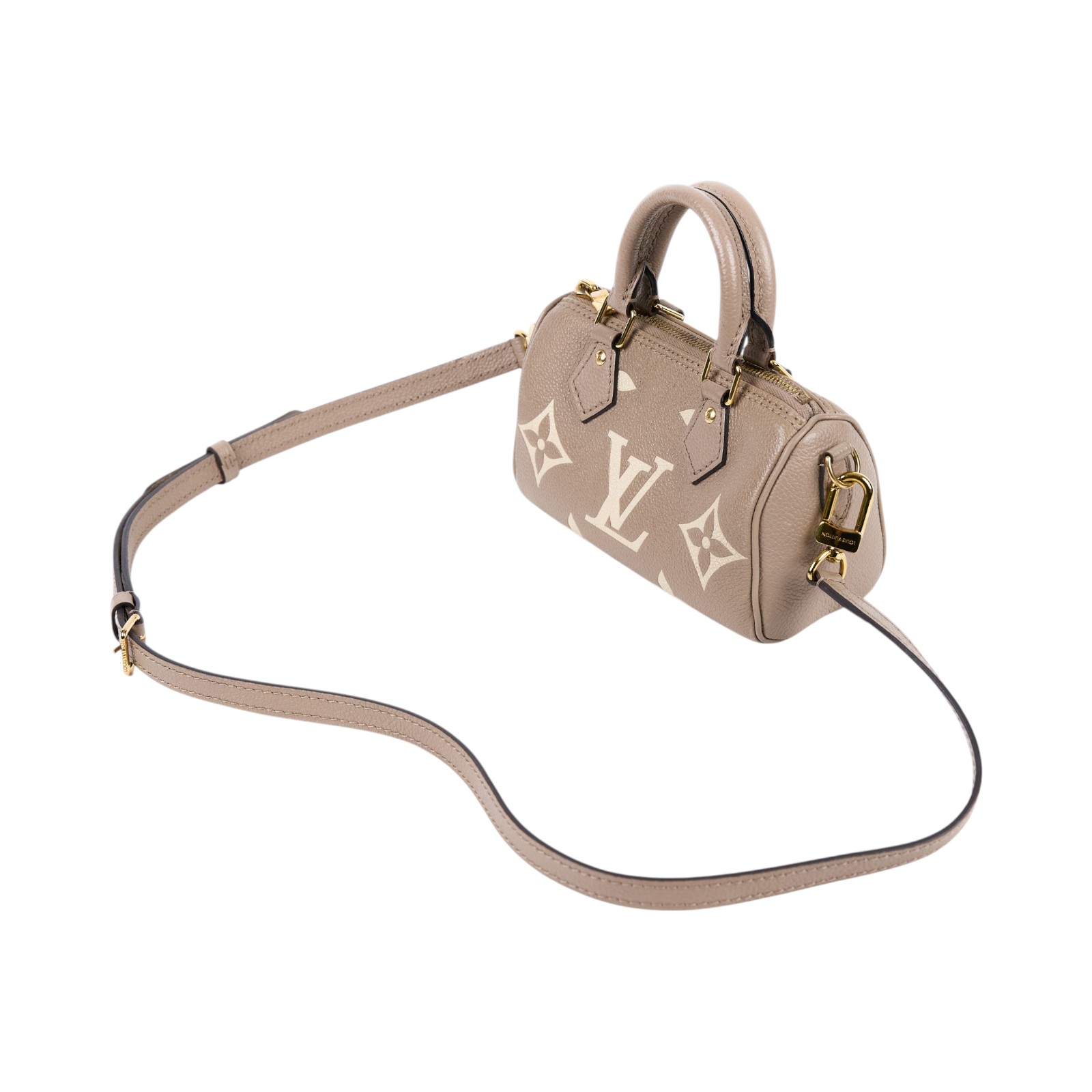 路易威登 LOUIS VUITTON Nano Speedy 手提 斜背 肩背包 灰色 奶油色 M82890 晶片款  原廠盒子/防塵袋/背帶/購買證明