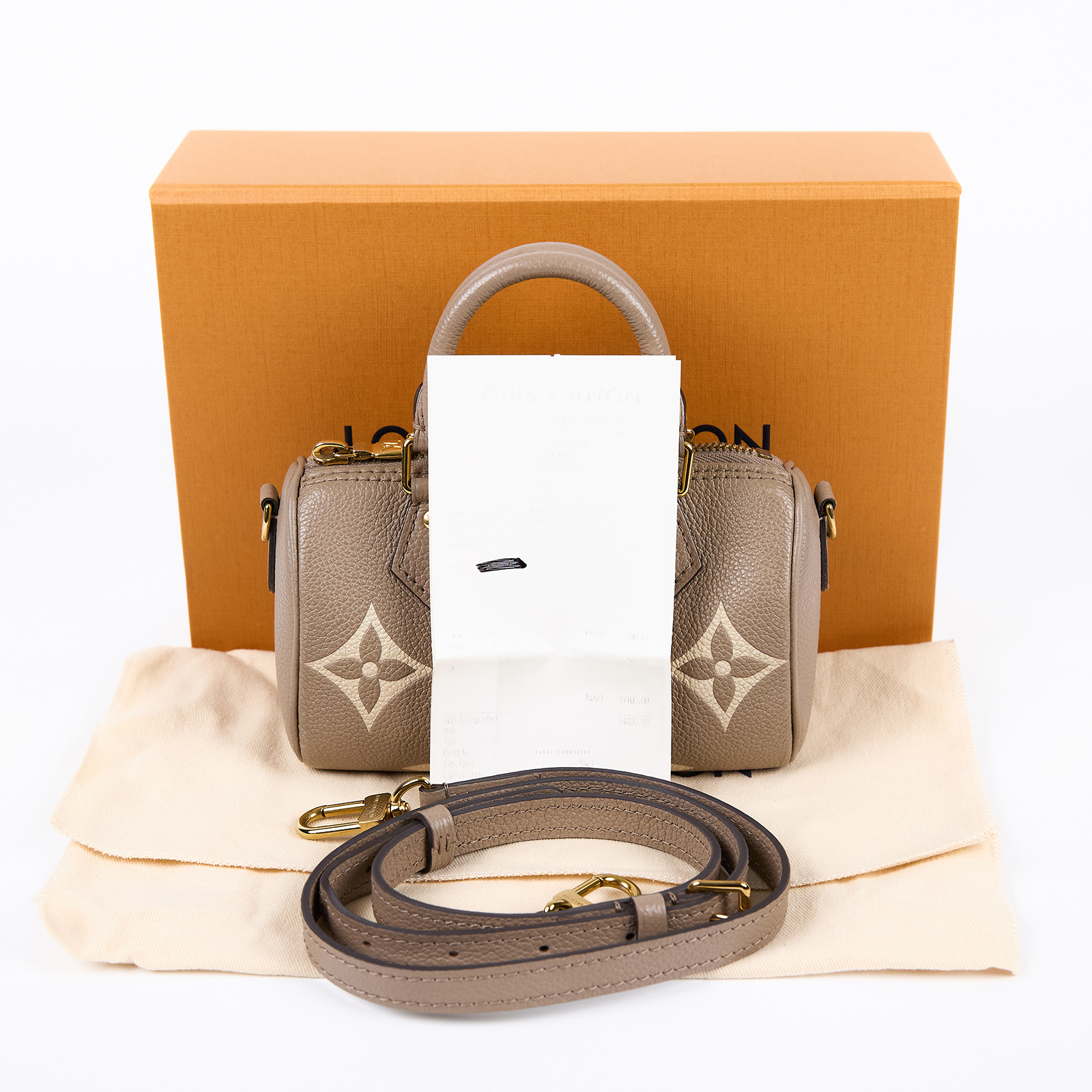 路易威登 LOUIS VUITTON Nano Speedy 手提 斜背 肩背包 灰色 奶油色 M82890 晶片款  原廠盒子/防塵袋/背帶/購買證明
