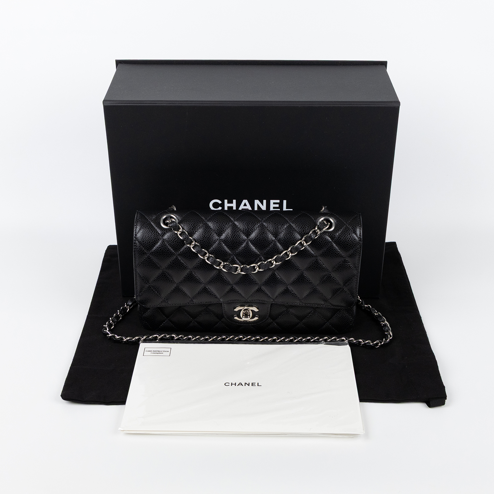 香奈兒 CHANEL CF 經典 11.12 口蓋包 A01112 27開黑銀荔枝COCO25 原廠盒子/防塵袋