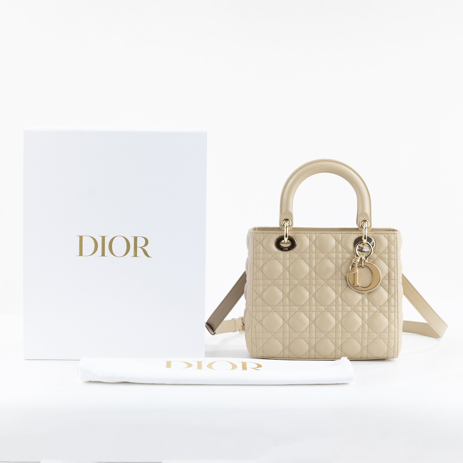 迪奧 CHRISTIAN DIOR Lady Dior 中型 肩背 斜背 手提包 M0565ONGE  原廠盒子/防塵袋/背帶/保證卡