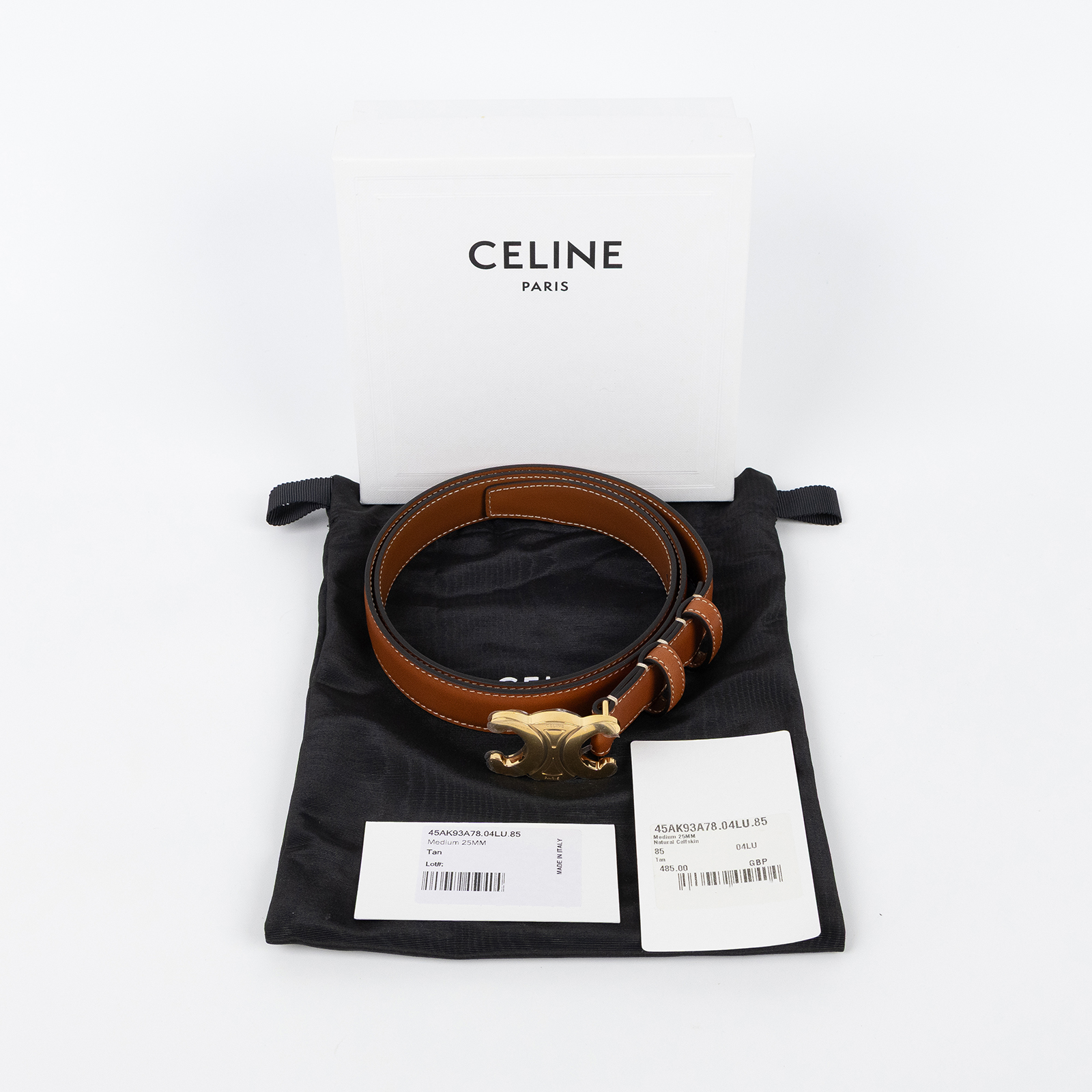 思琳 CELINE Triomphe 25毫米 腰帶 皮帶 45AK93A78_85 焦糖凱旋皮帶#85 原廠盒子/防塵袋