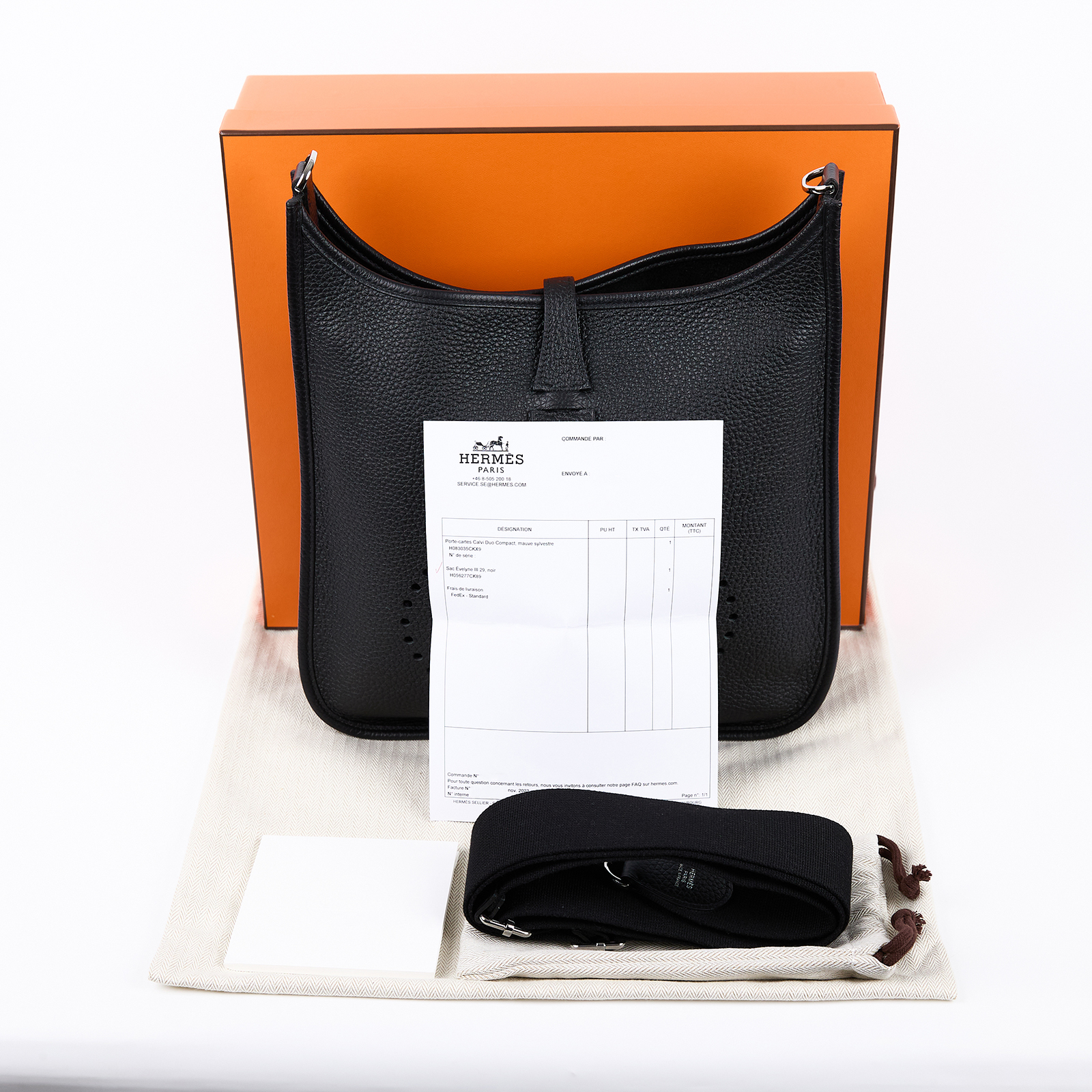 愛馬仕 Hermes Evelyne Bag 伊芙琳包 29 馬蹄型 銀色五金 黑色 H056277CK89 /BMM 011 KF  原廠盒子/防塵袋/背帶/購買證明影本