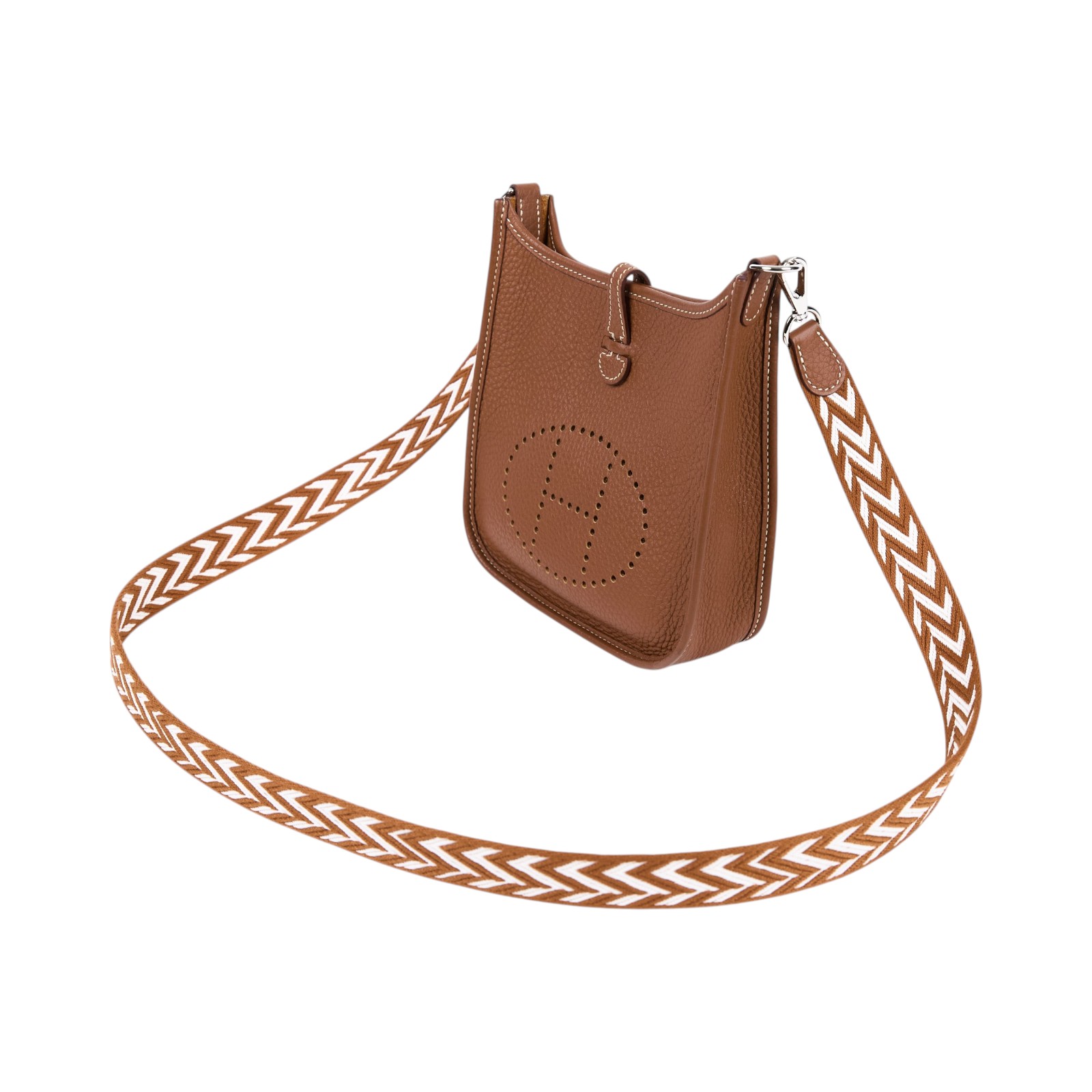 愛馬仕 Hermes Evelyne Bag Mini 伊芙琳包 Evelyne 16 銀色五金 金棕色 H077887CKAG /U BS 011 ZB  原廠盒子/防塵袋/背帶/購買證明影本