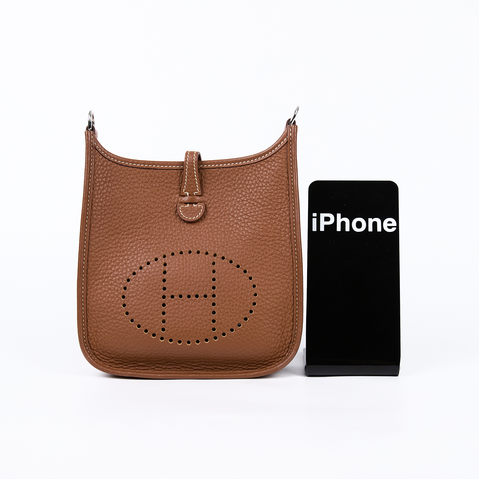 愛馬仕 Hermes Evelyne Bag Mini 伊芙琳包 Evelyne 16 銀色五金 金棕色 H077887CKAG /U BS 011 ZB  原廠盒子/防塵袋/背帶/購買證明影本