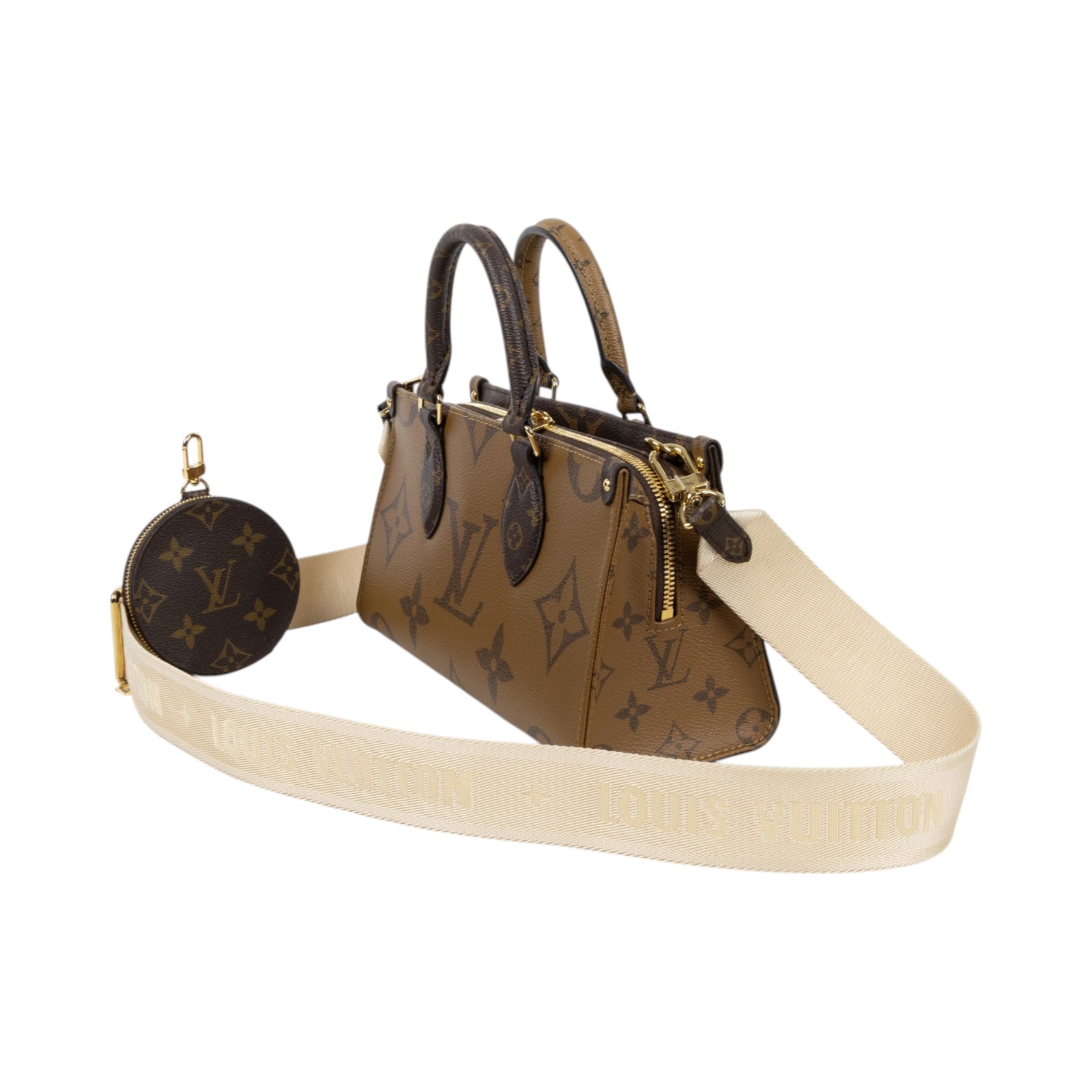 路易威登 LOUIS VUITTON OnTheGo East West 皮革飾邊 經典帆布 手提 斜背包 M46653 晶片款  原廠盒子/防塵袋/背帶/零錢包