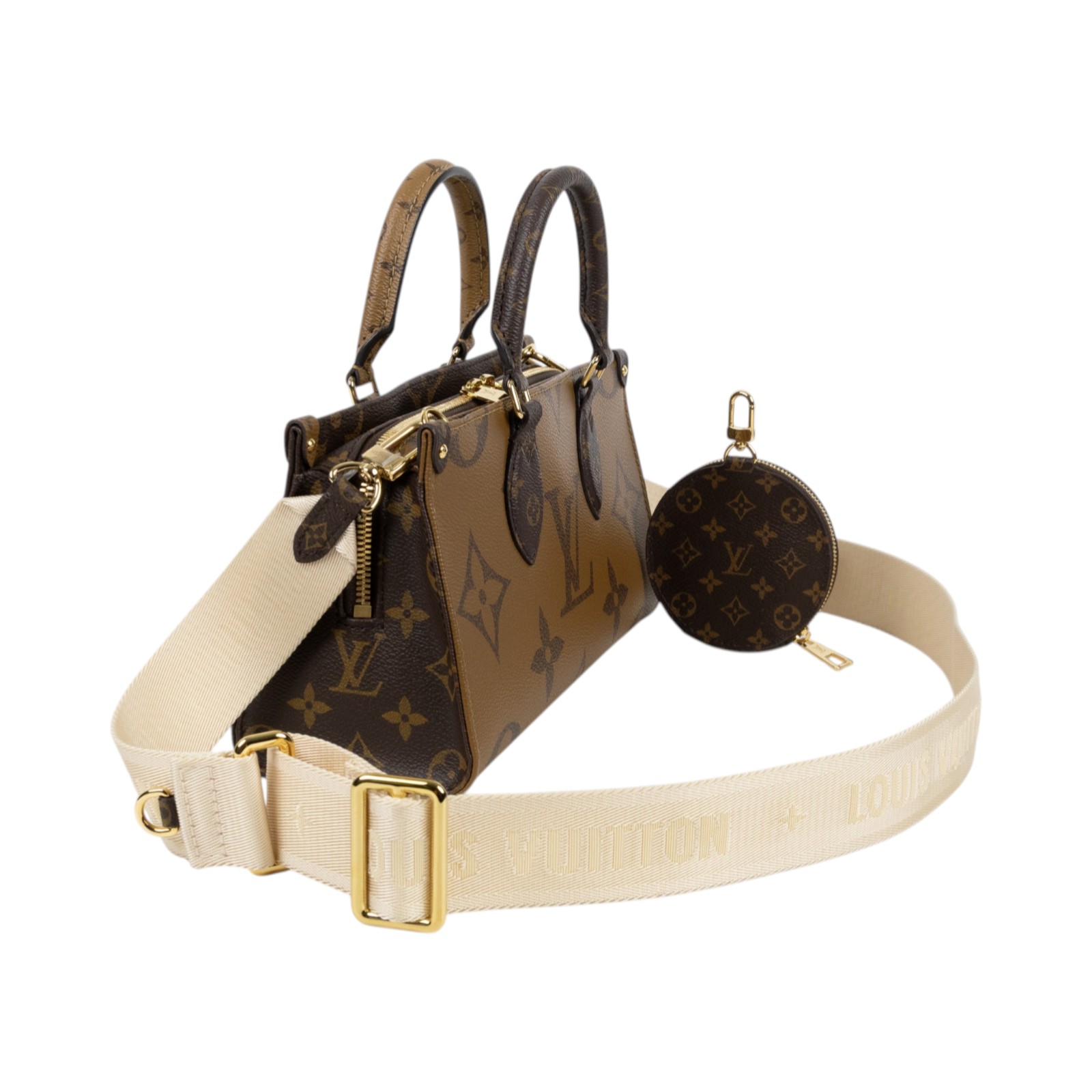 路易威登 LOUIS VUITTON OnTheGo East West 皮革飾邊 經典帆布 手提 斜背包 M46653 晶片款  原廠盒子/防塵袋/背帶/零錢包